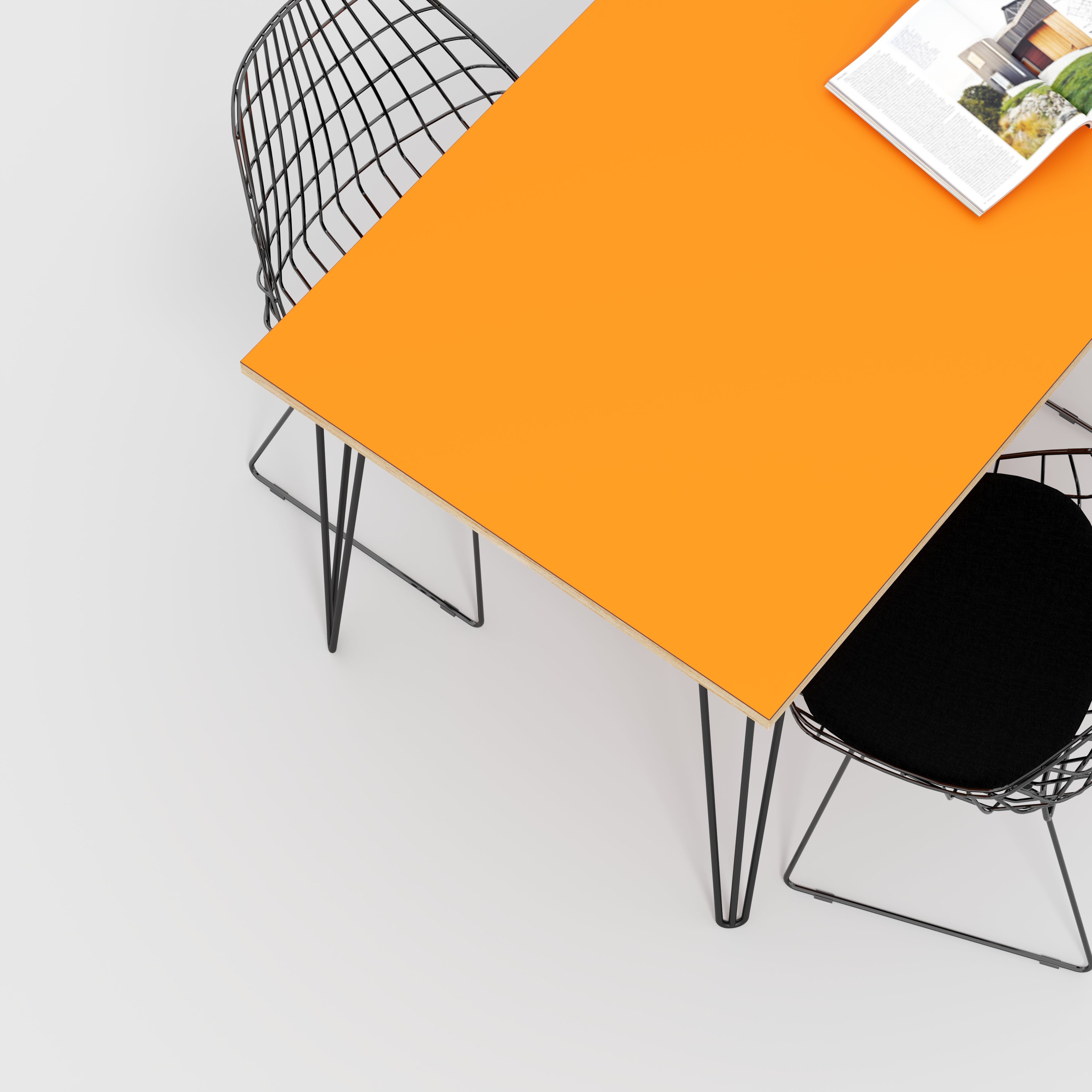 Plywood Table with Black Hairpin Legs - Formica Levante Orange - 1600(w) x 800(d)