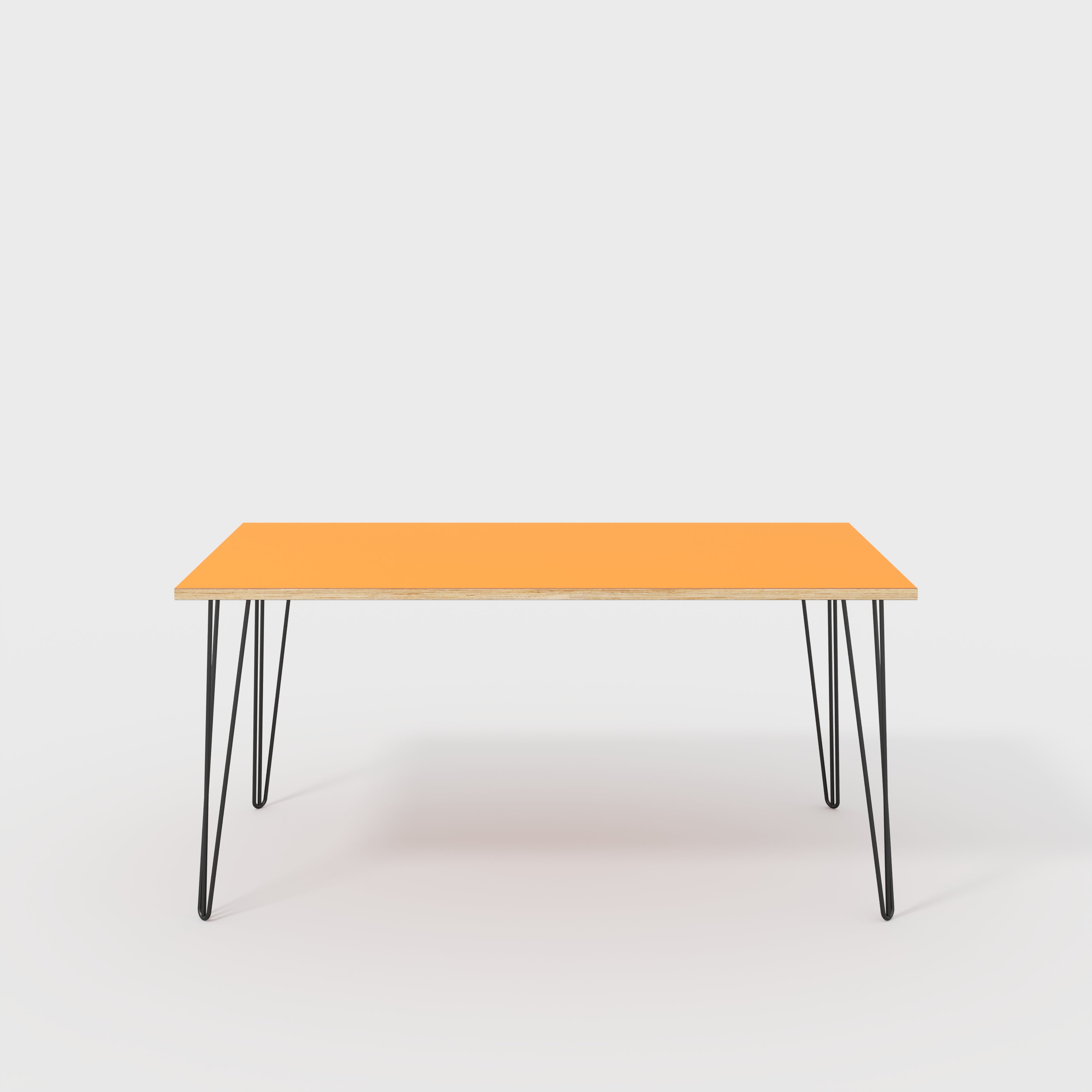 Plywood Table with Black Hairpin Legs - Formica Levante Orange - 1600(w) x 800(d)