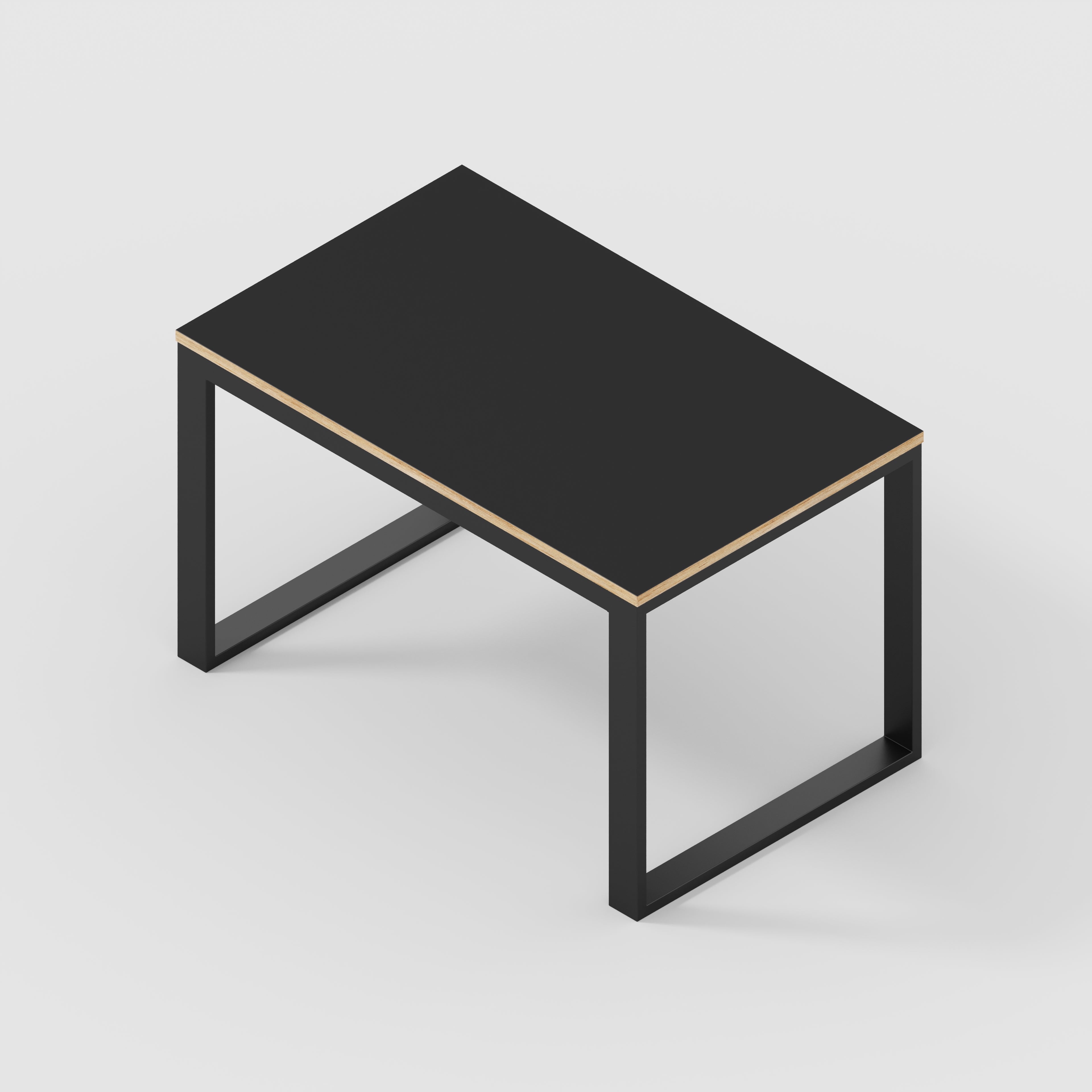 Plywood Table with Black Industrial Frame - Formica Diamond Black - 1200(w) x 745(d) x 735(h)