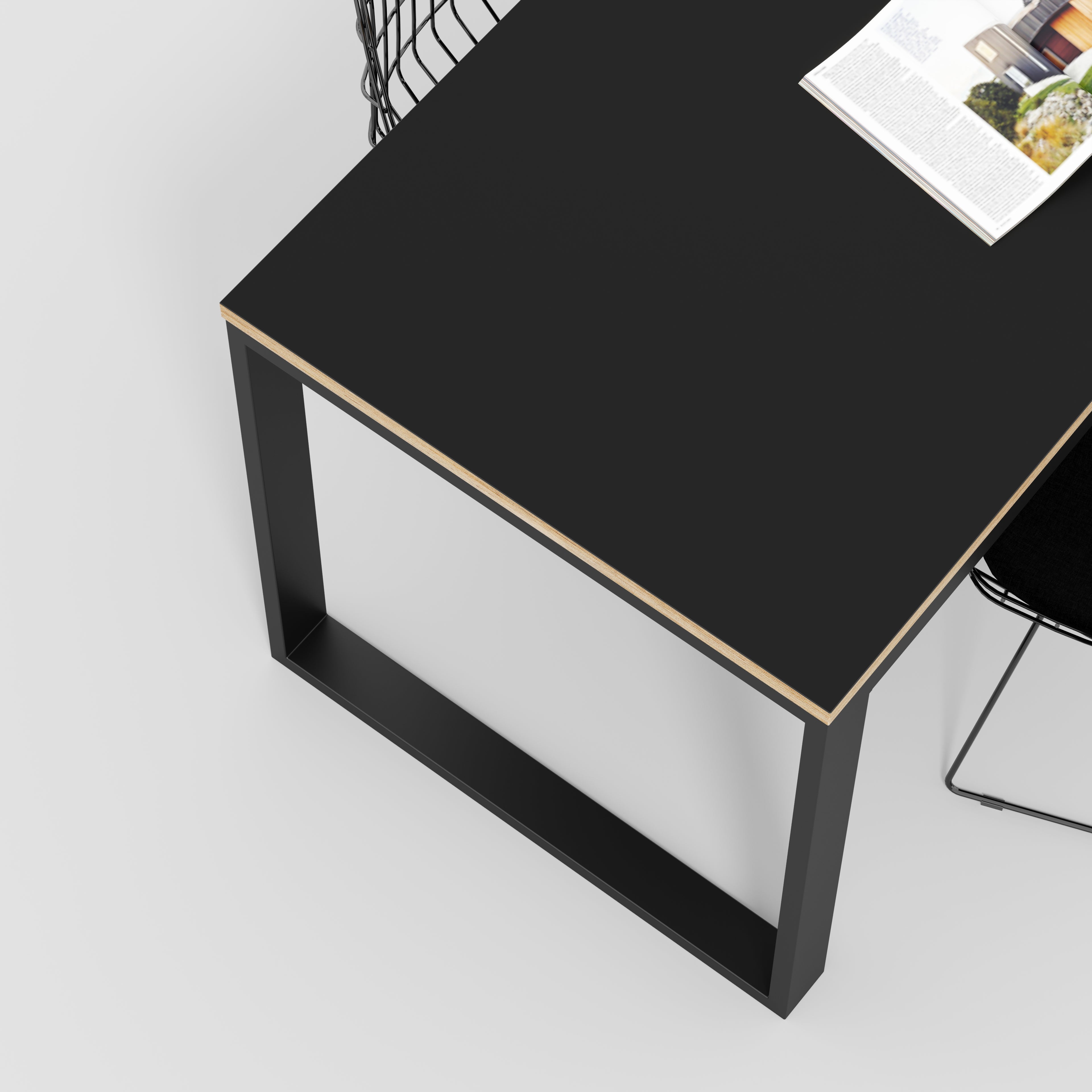 Plywood Table with Black Industrial Frame - Formica Diamond Black - 1500(w) x 745(d) x 735(h)