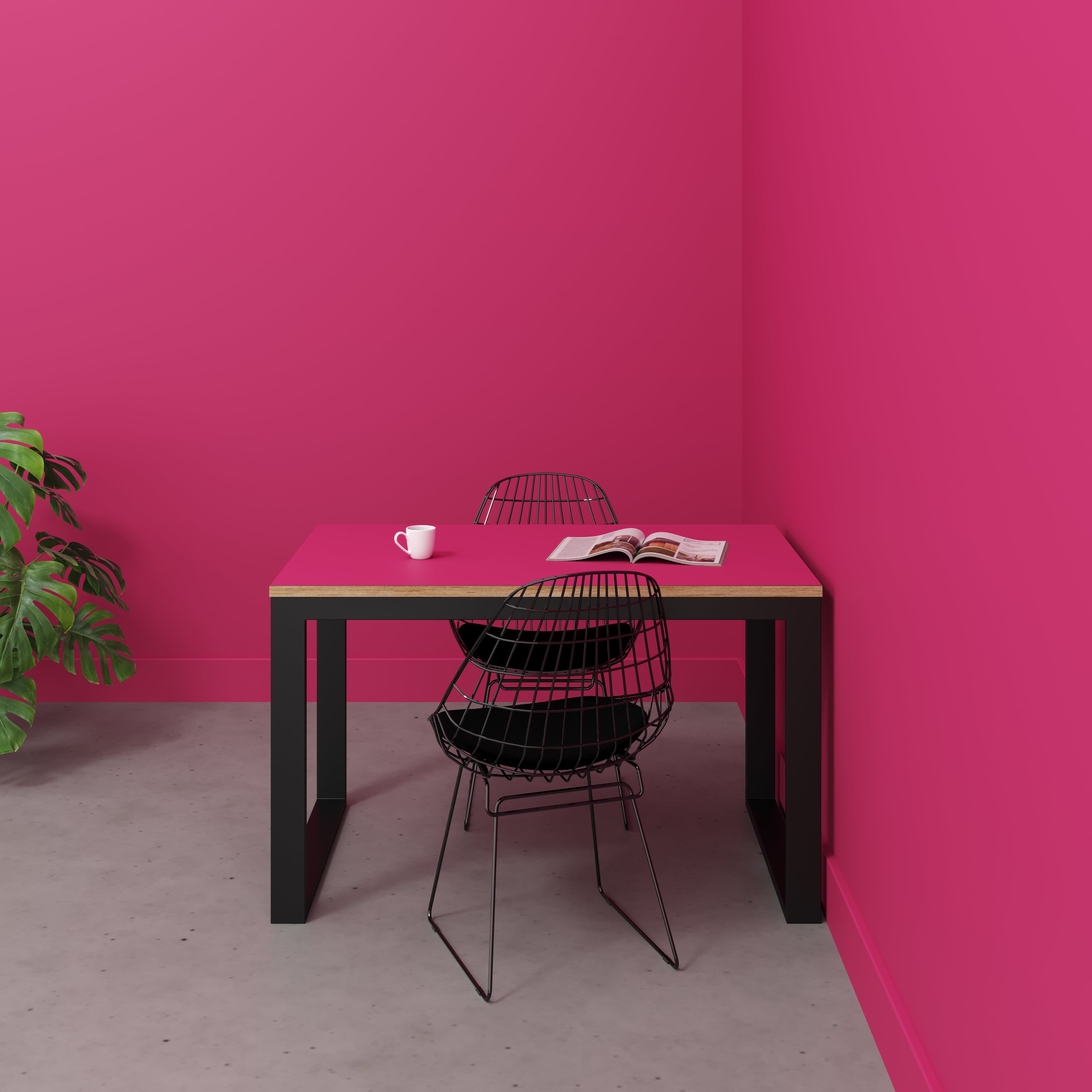 Plywood Table with Black Industrial Frame - Formica Juicy Pink - 1200(w) x 745(d) x 735(h)