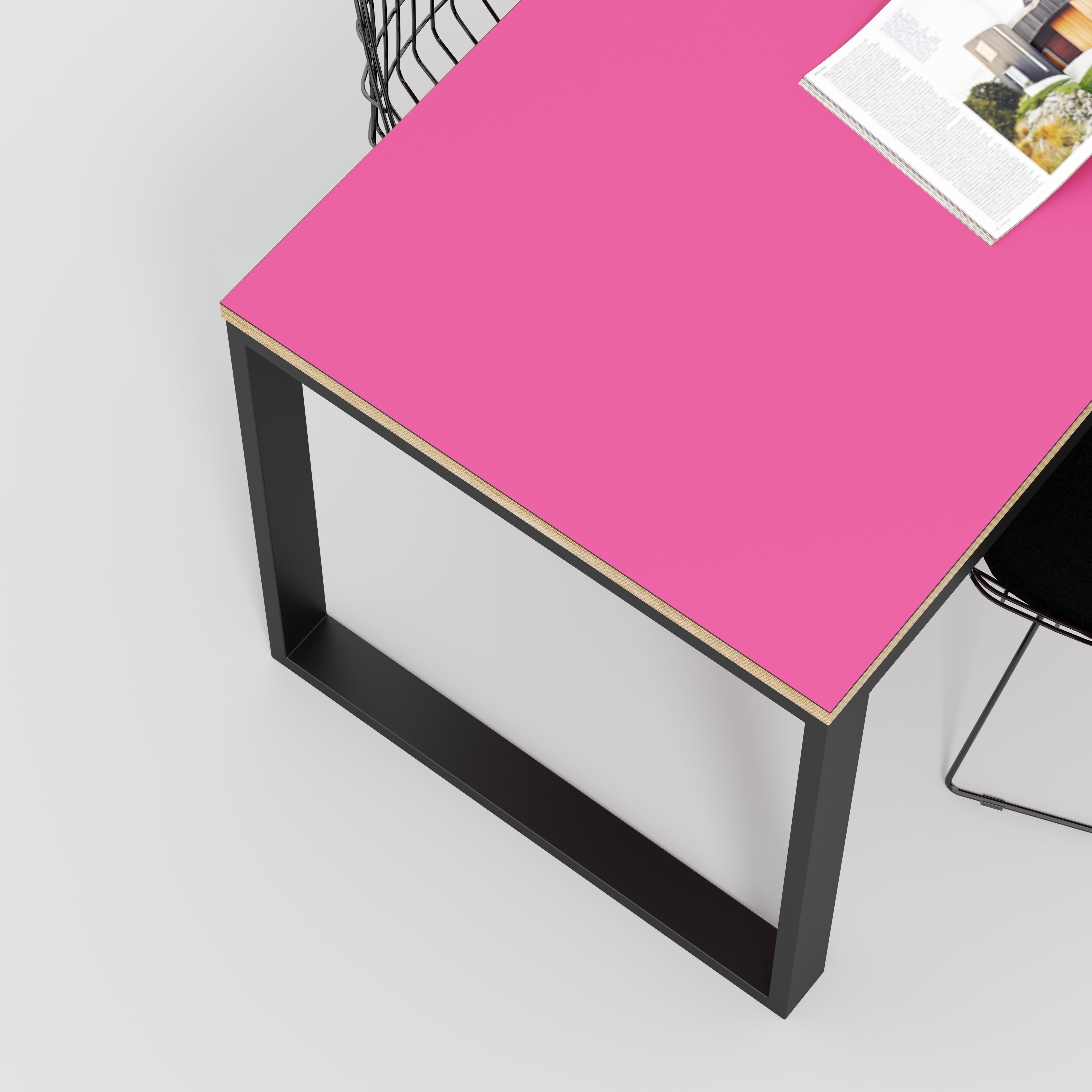 Plywood Table with Black Industrial Frame - Formica Juicy Pink - 2400(w) x 745(d) x 735(h)