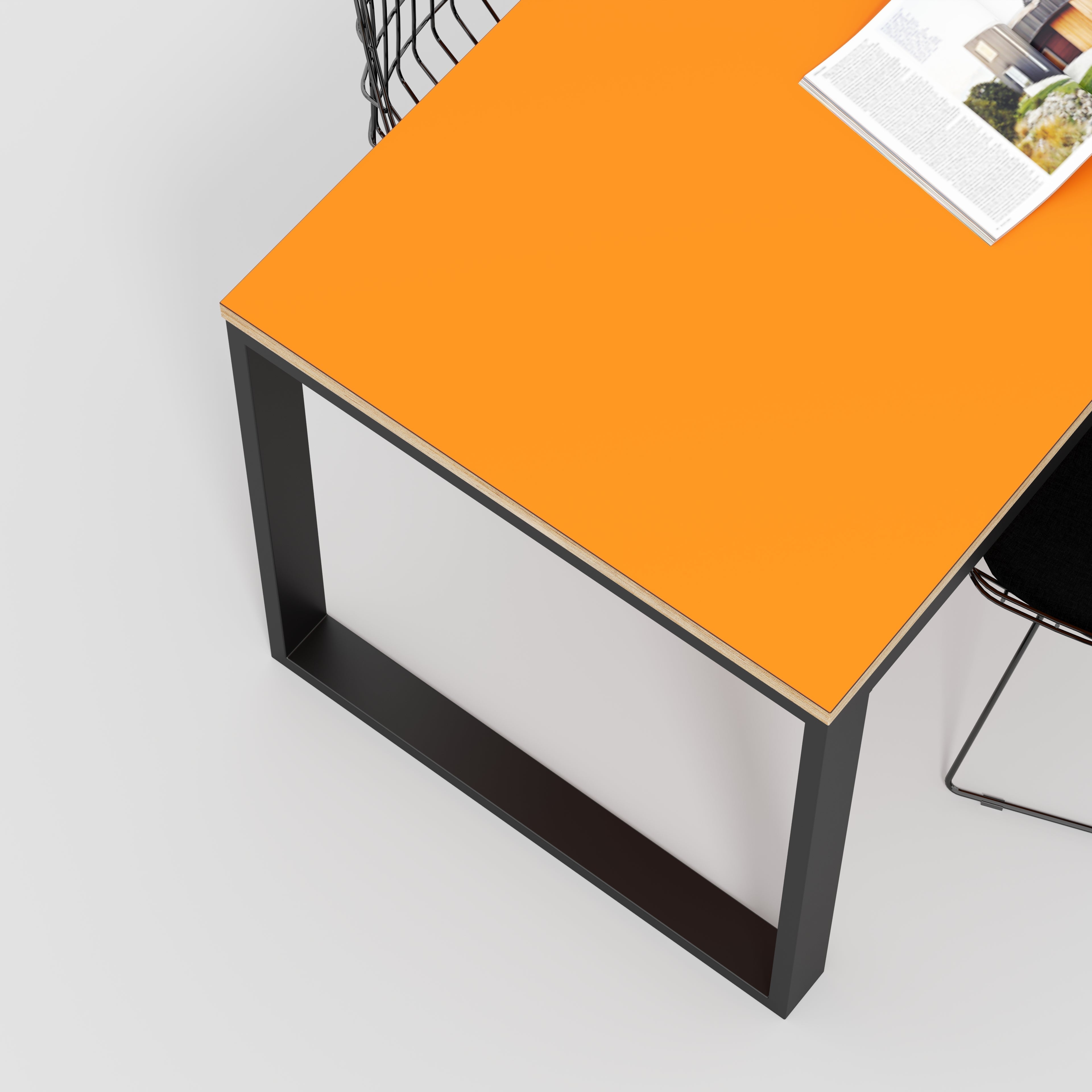 Plywood Table with Black Industrial Frame - Formica Levante Orange - 2400(w) x 745(d) x 735(h)