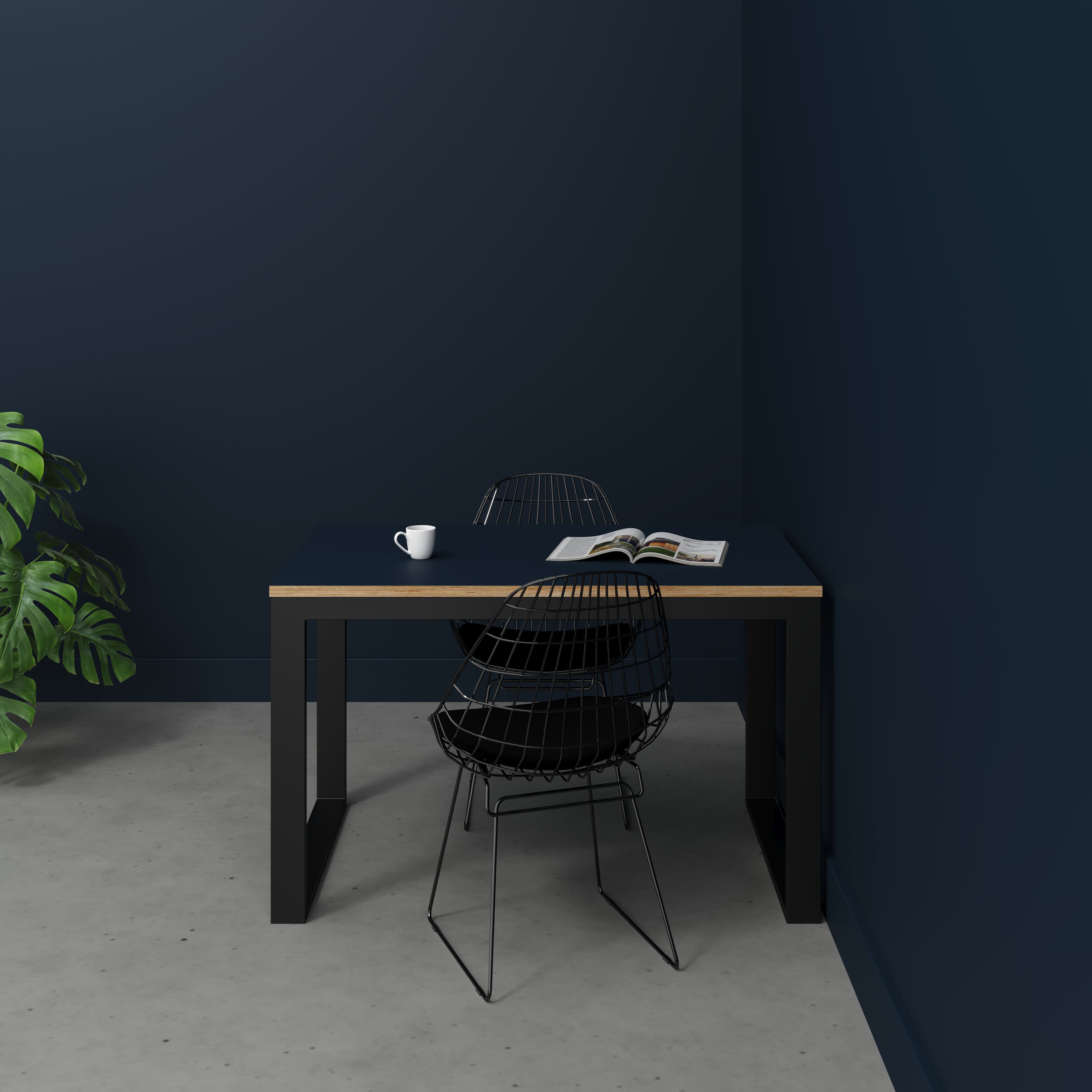 Plywood Table with Black Industrial Frame - Formica Night Sea Blue - 1200(w) x 745(d) x 735(h)