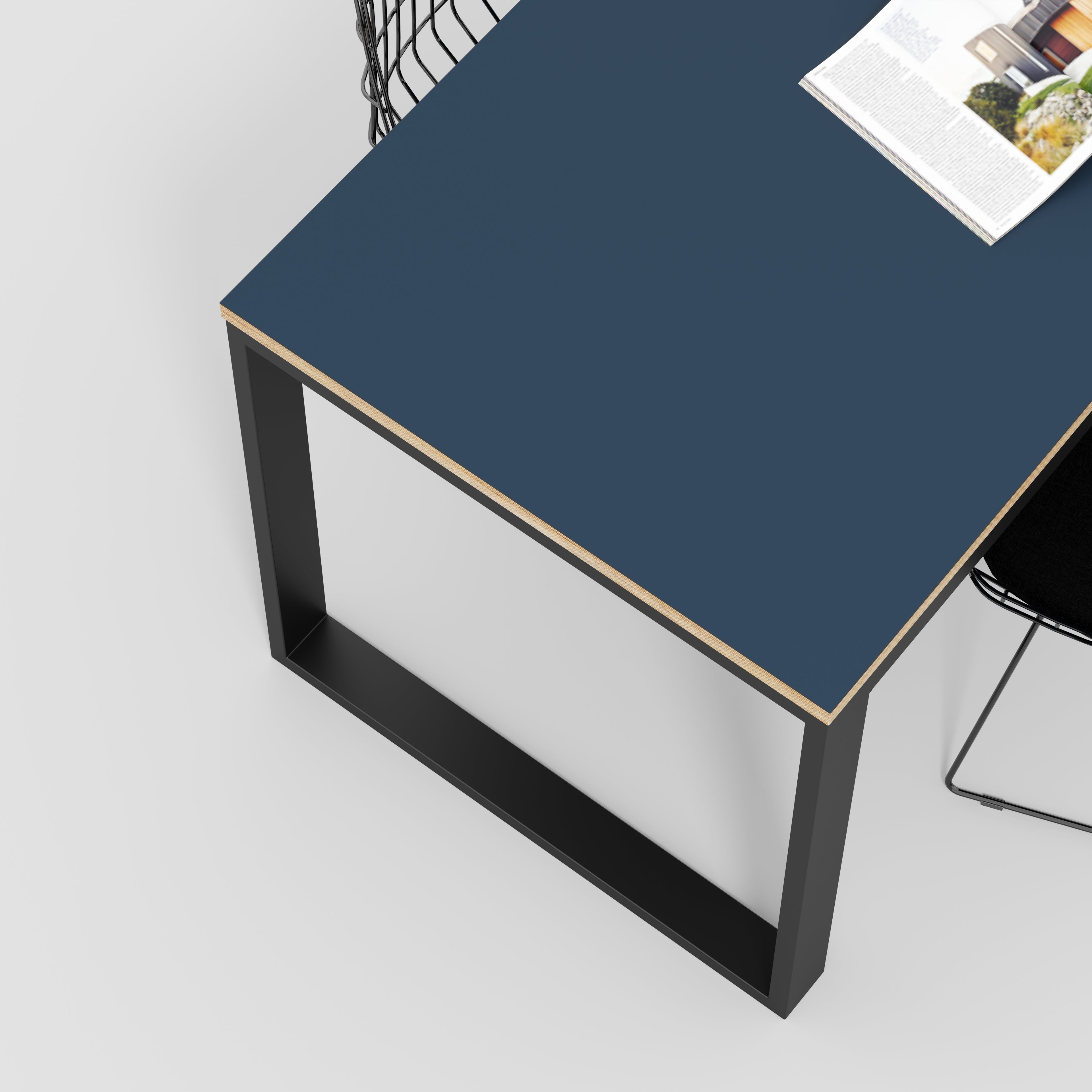 Plywood Table with Black Industrial Frame - Formica Night Sea Blue - 1500(w) x 745(d) x 735(h)