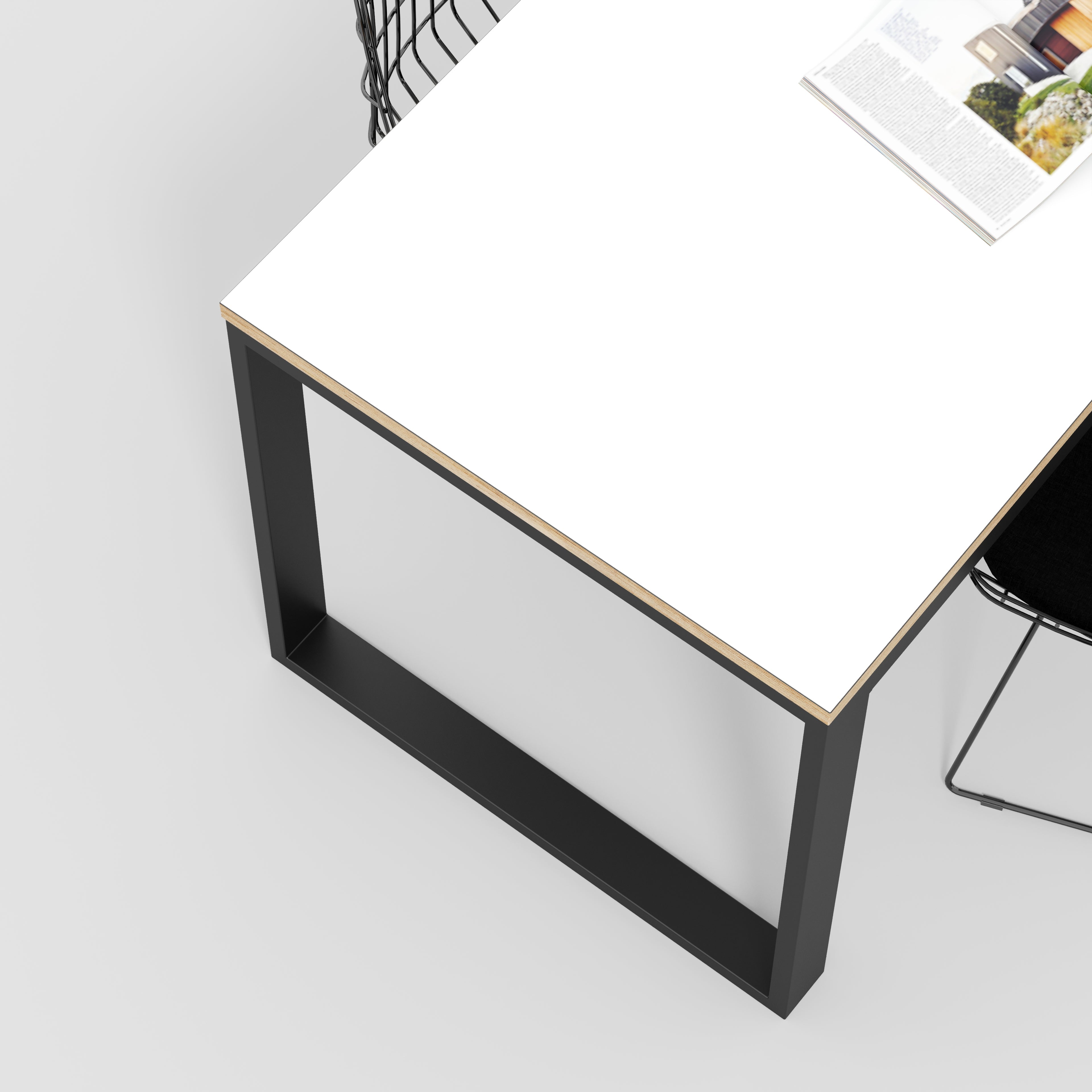 Plywood Table with Black Industrial Frame - Formica White - 1800(w) x 745(d) x 735(h)