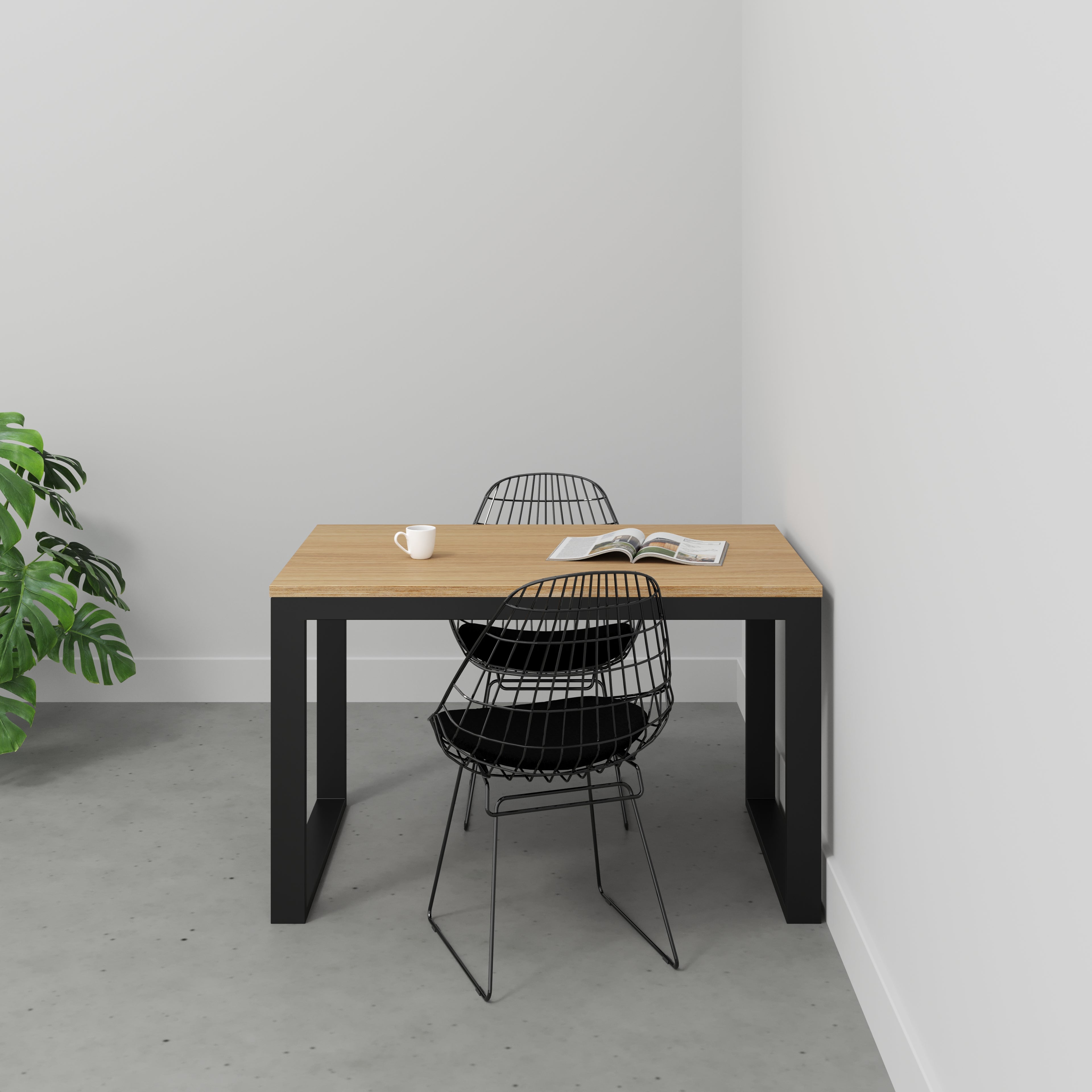 Plywood Table with Black Industrial Frame - Plywood Oak - 1200(w) x 745(d) x 735(h)