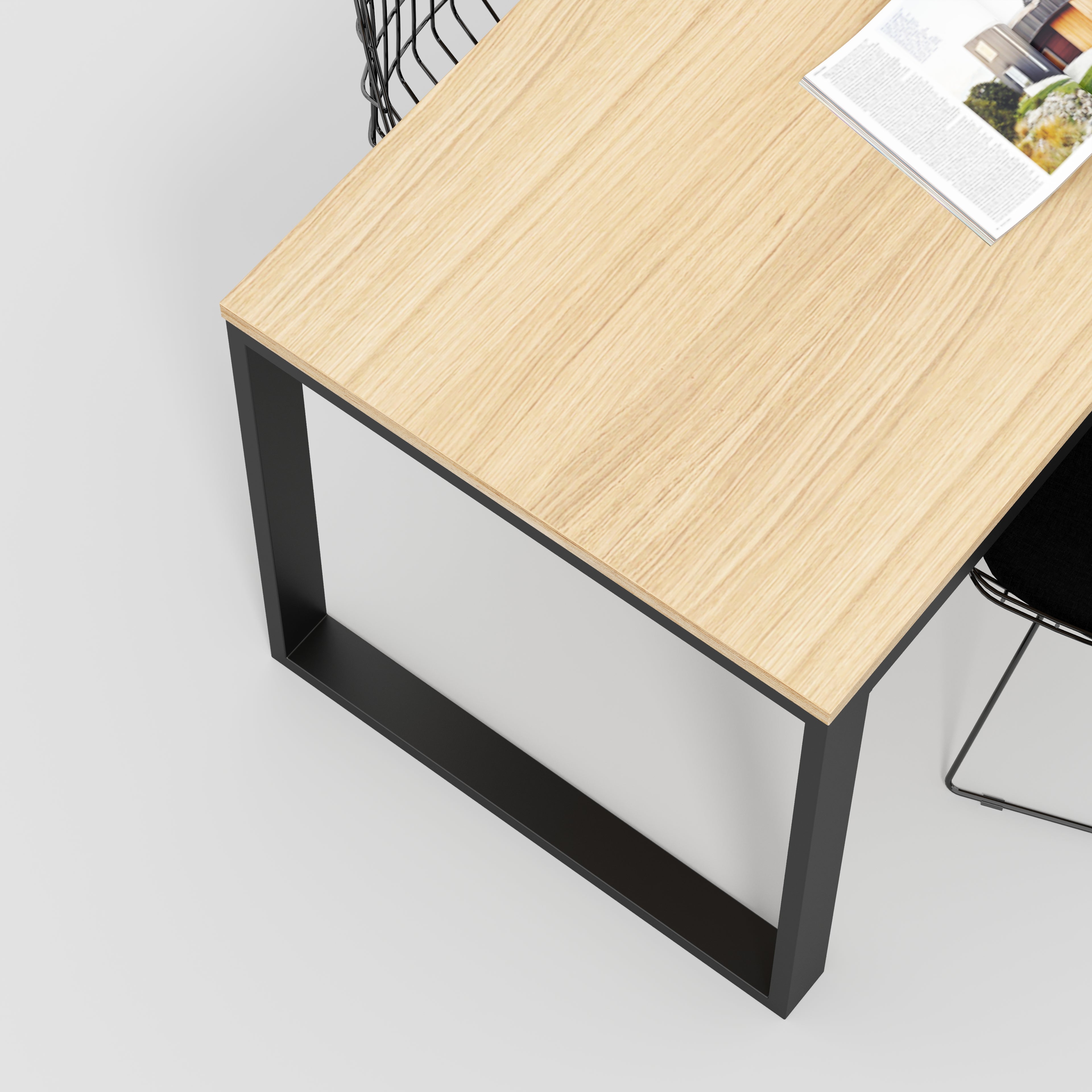 Plywood Table with Black Industrial Frame - Plywood Oak - 1200(w) x 745(d) x 735(h)