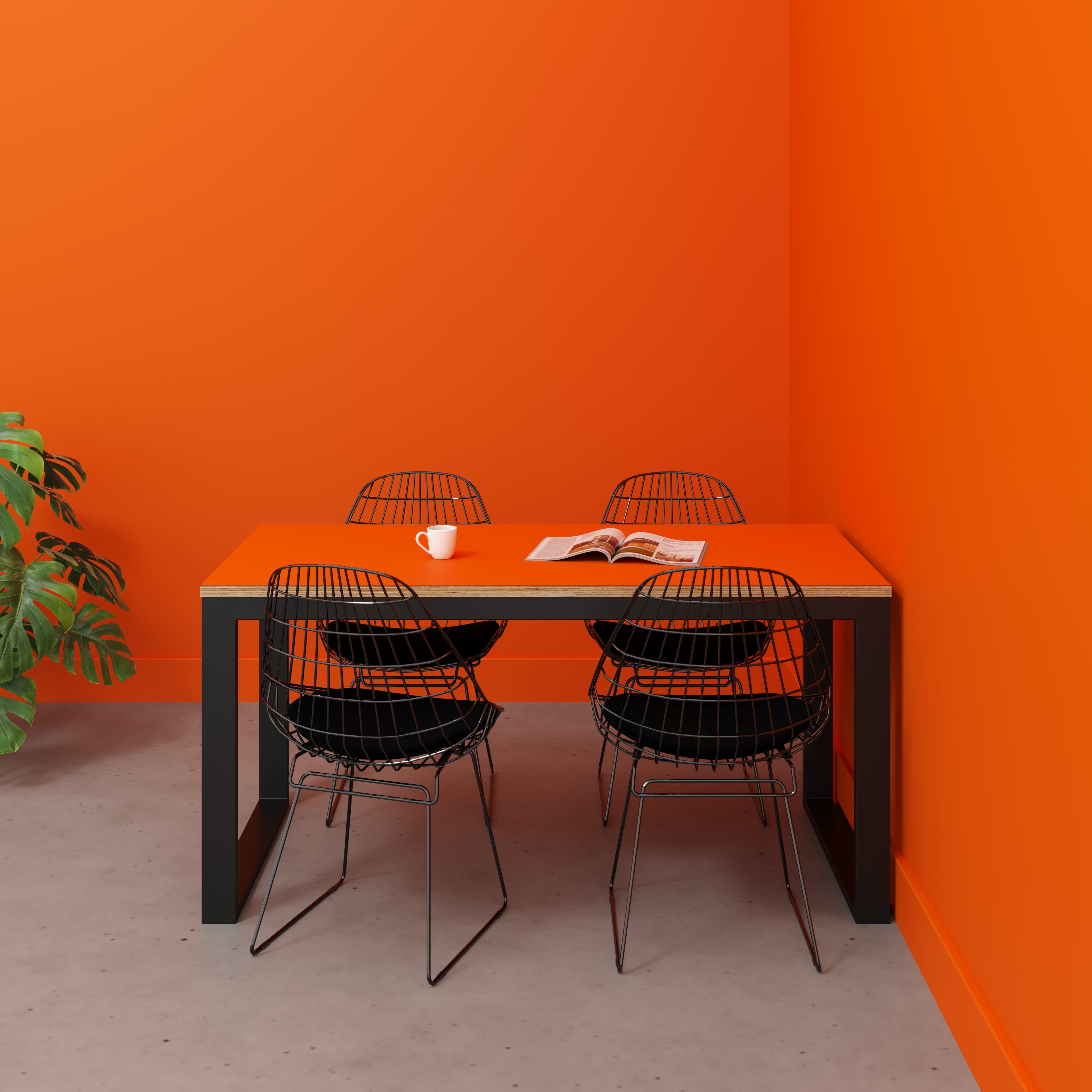 Plywood Table with Black Industrial Frame - Formica Levante Orange - 1500(w) x 745(d) x 735(h)
