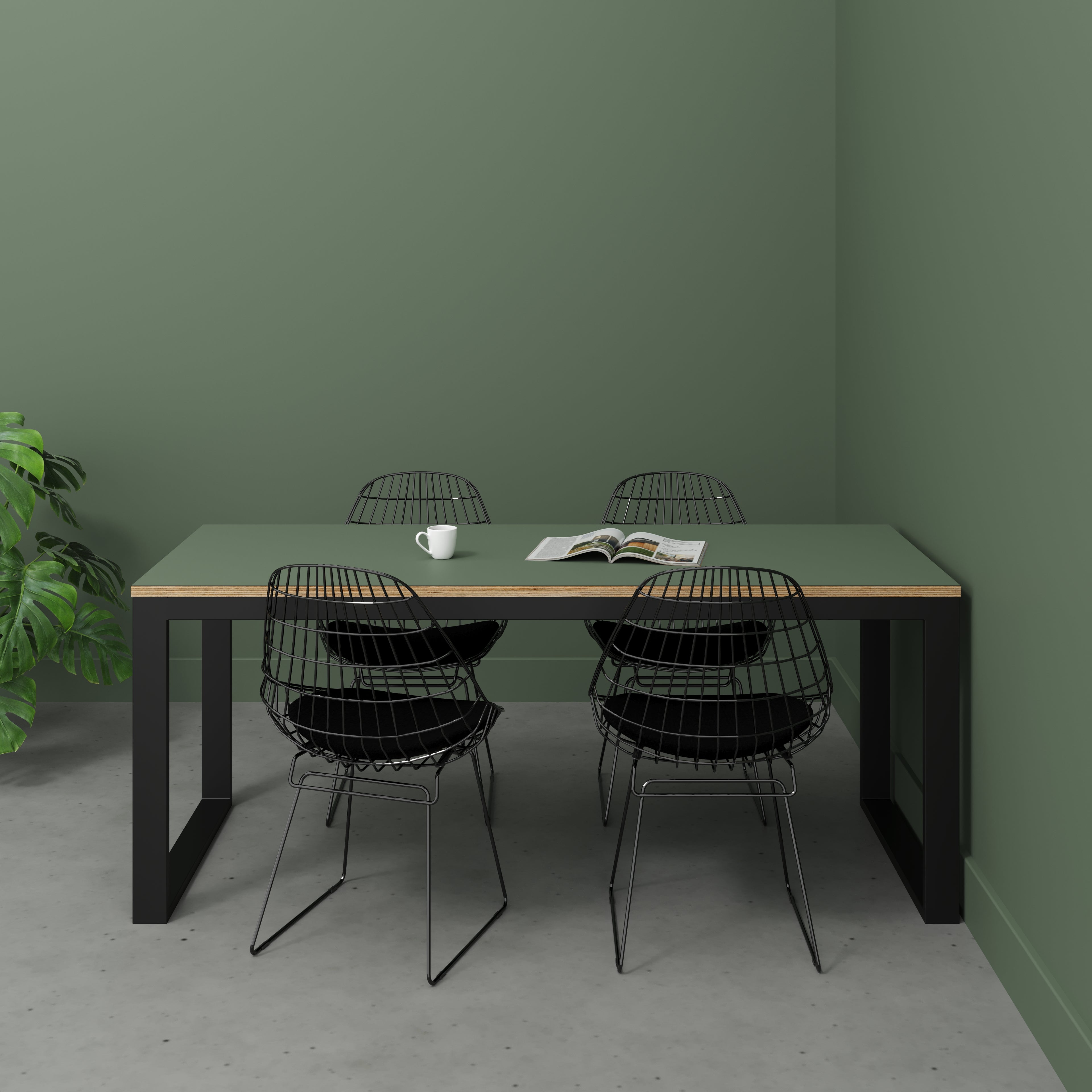 Plywood Table with Black Industrial Frame - Formica Green Slate - 1800(w) x 745(d) x 735(h)