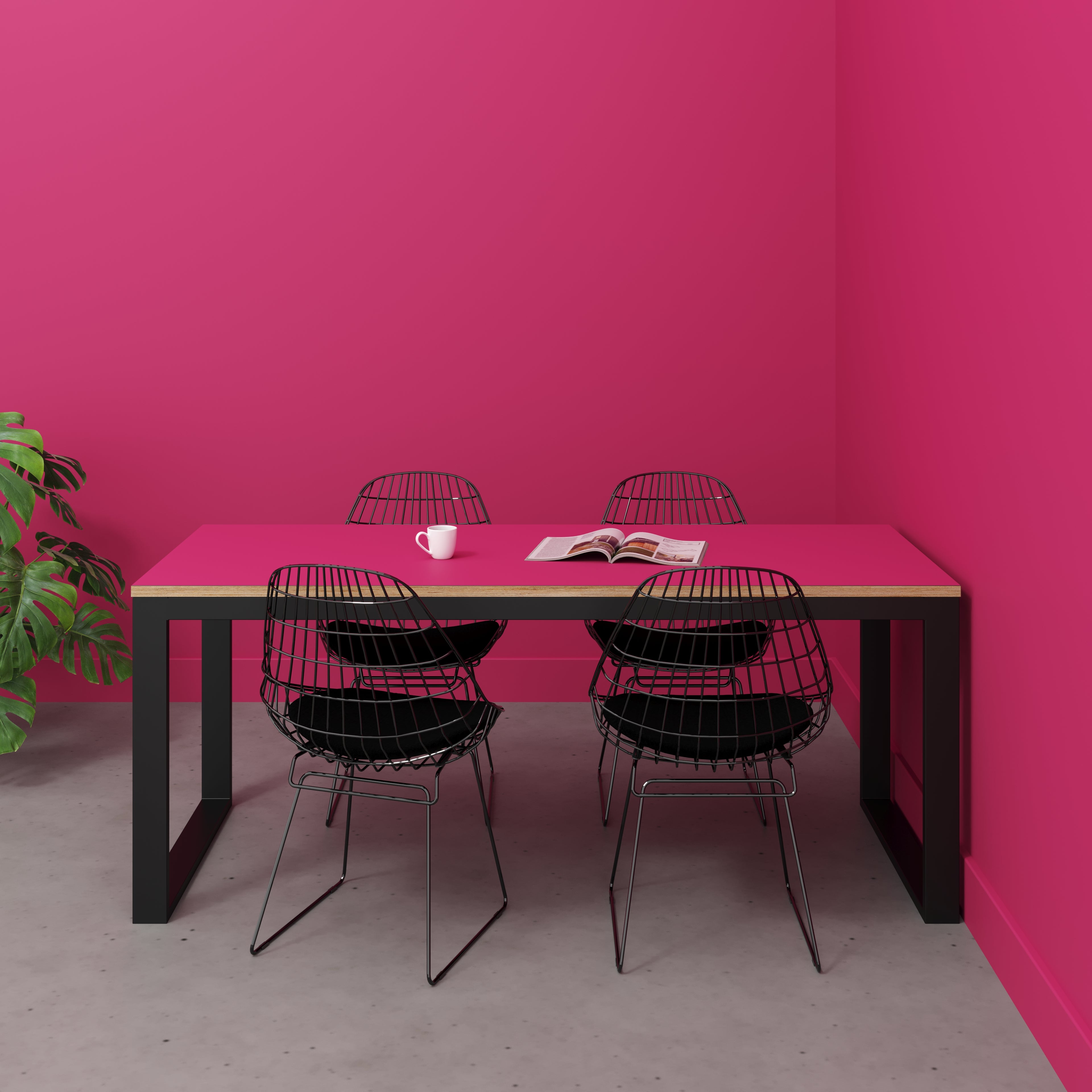 Plywood Table with Black Industrial Frame - Formica Juicy Pink - 1800(w) x 745(d) x 735(h)