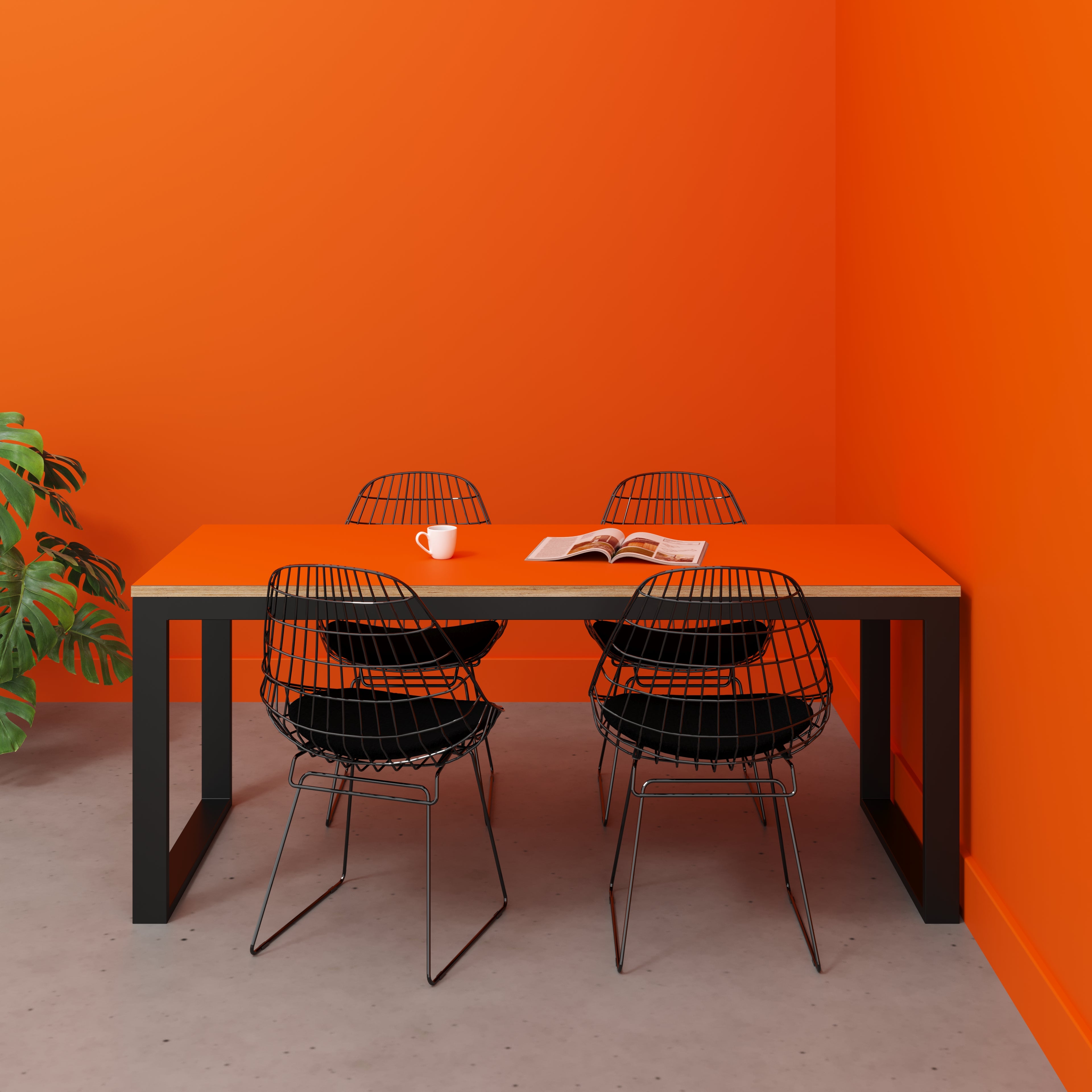 Plywood Table with Black Industrial Frame - Formica Levante Orange - 1800(w) x 745(d) x 735(h)