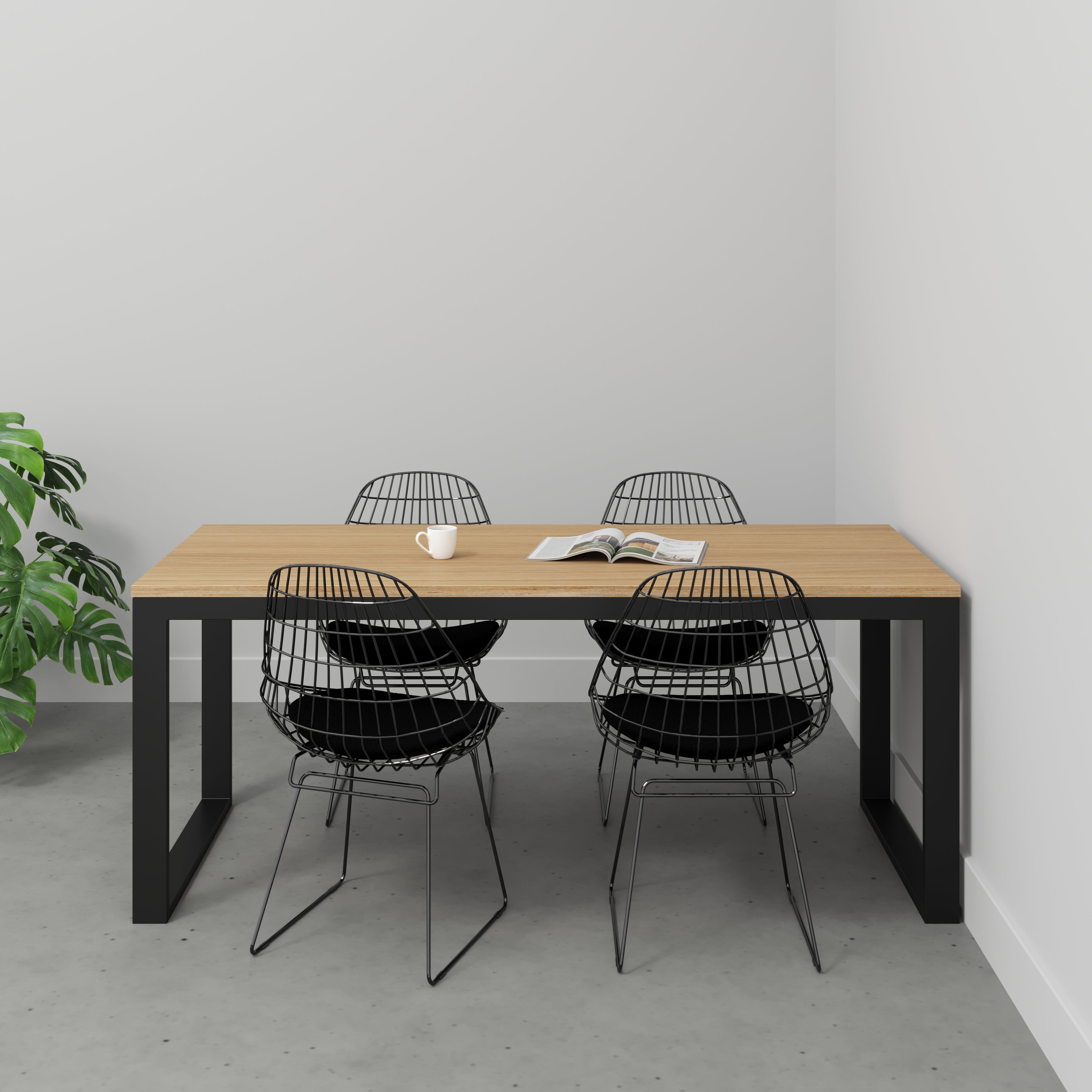 Plywood Table with Black Industrial Frame - Plywood Oak - 1800(w) x 745(d) x 735(h)