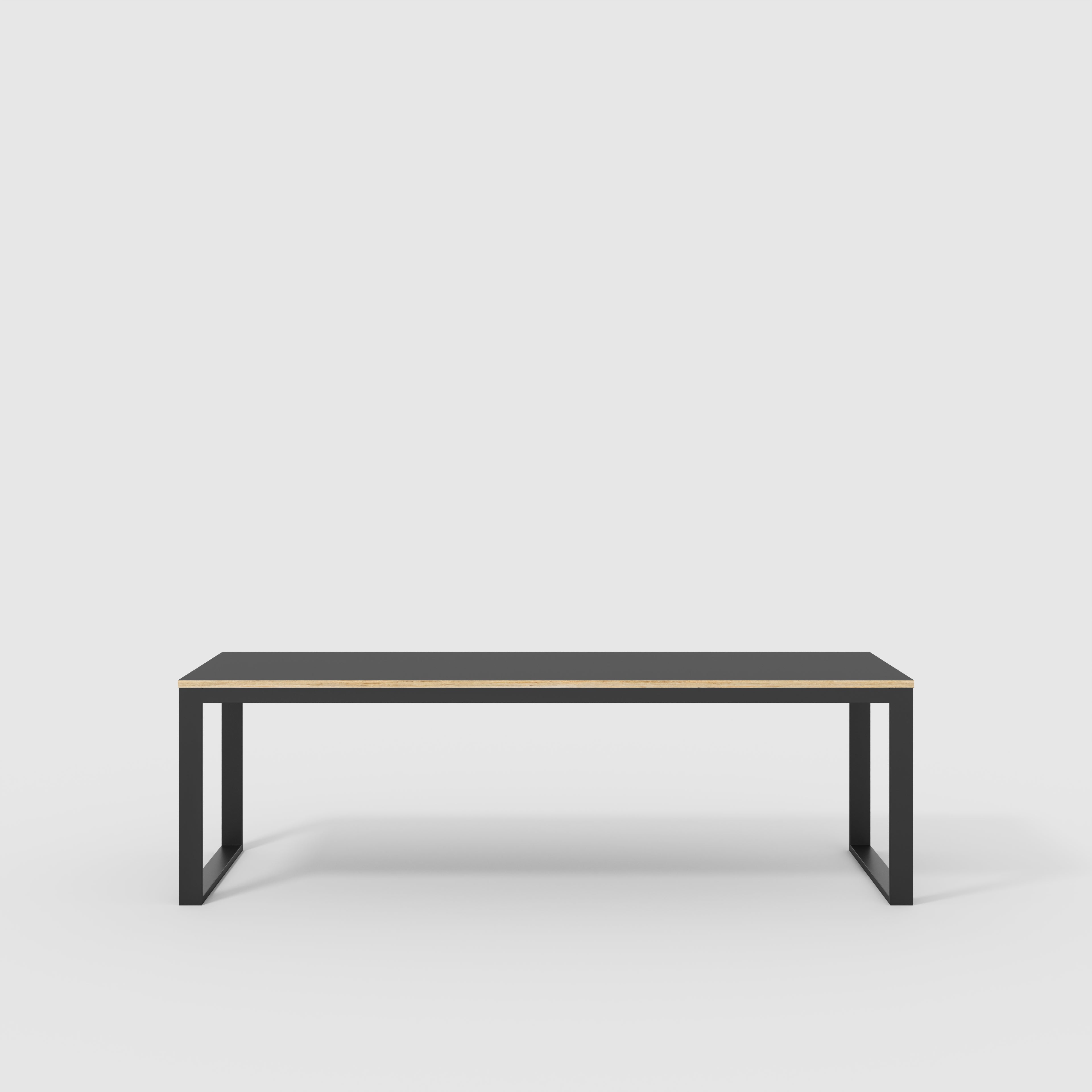 Plywood Table with Black Industrial Frame - Formica Diamond Black - 2400(w) x 745(d) x 735(h)