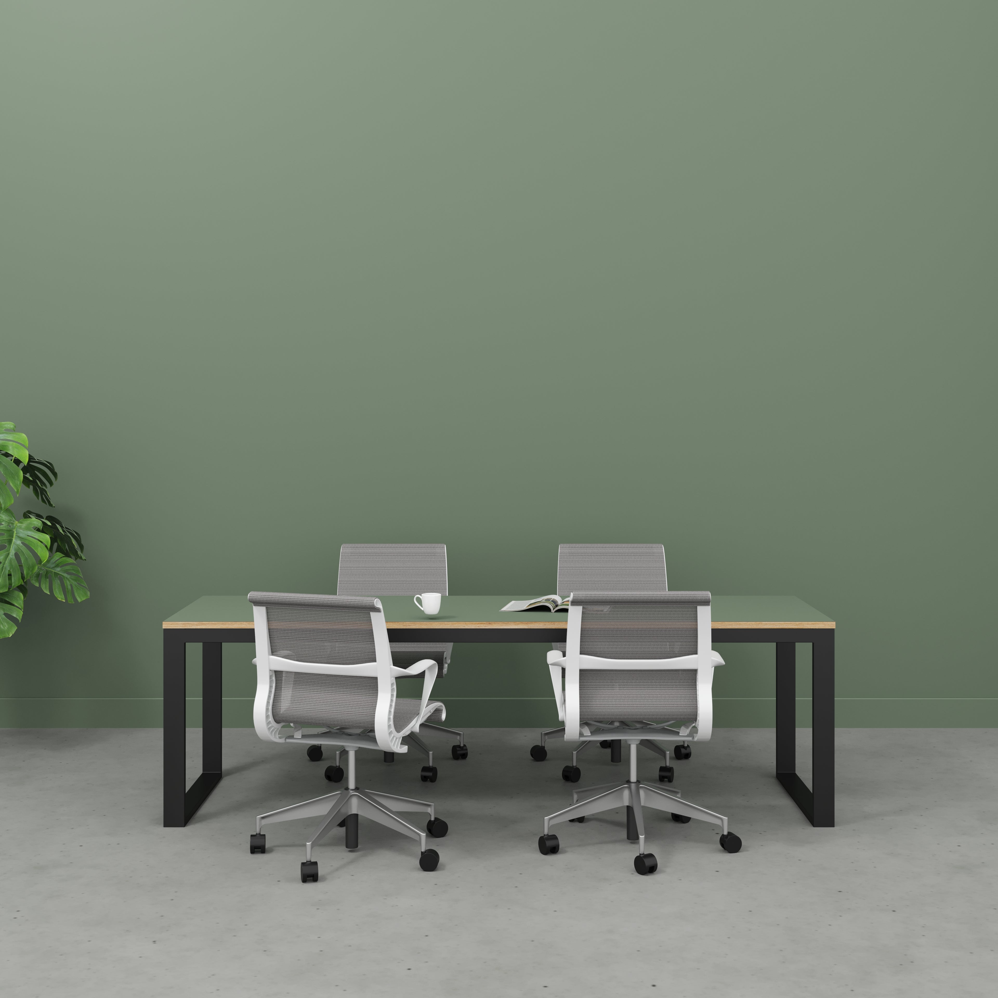 Plywood Table with Black Industrial Frame - Formica Green Slate - 2400(w) x 745(d) x 735(h)