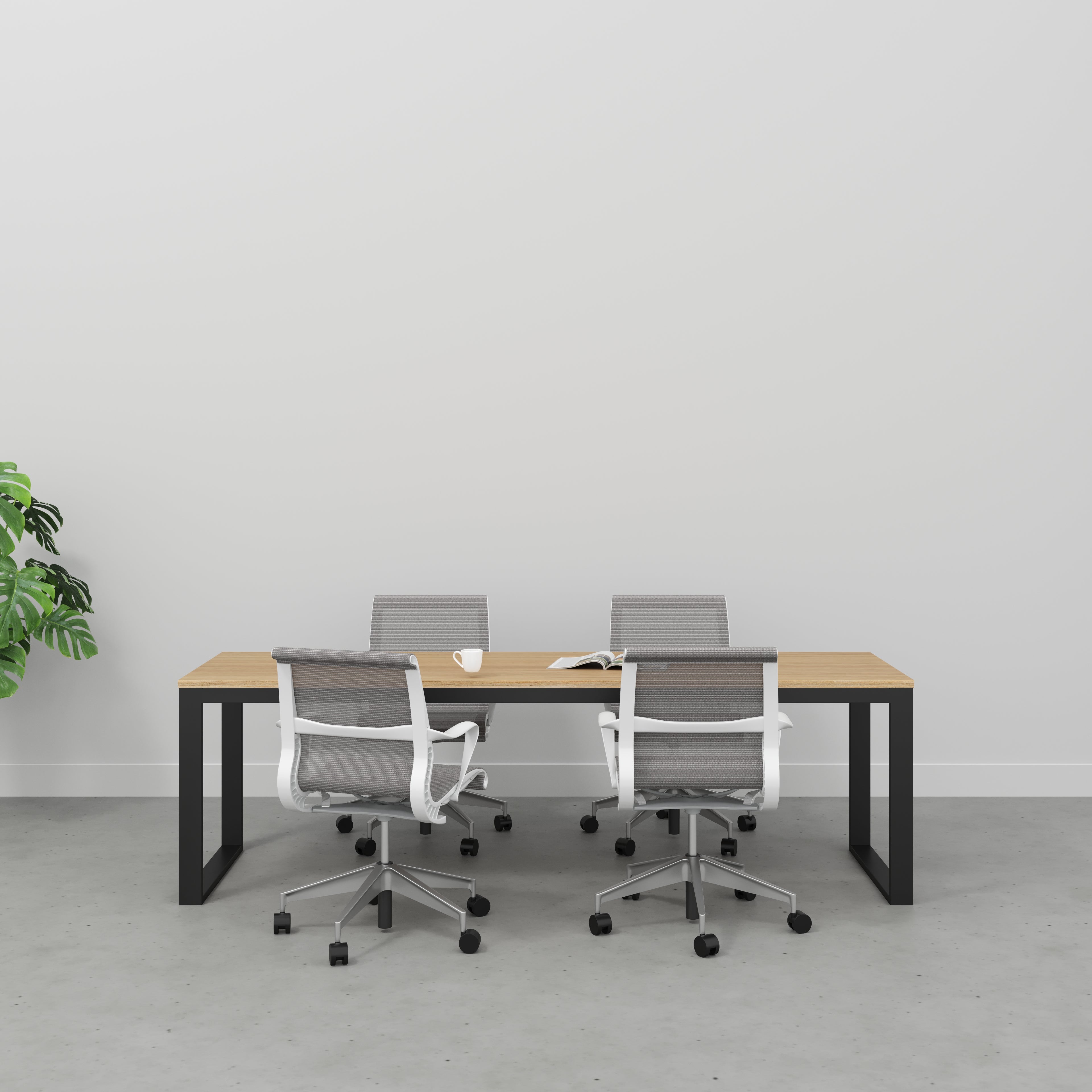 Plywood Table with Black Industrial Frame - Plywood Oak - 2400(w) x 745(d) x 735(h)