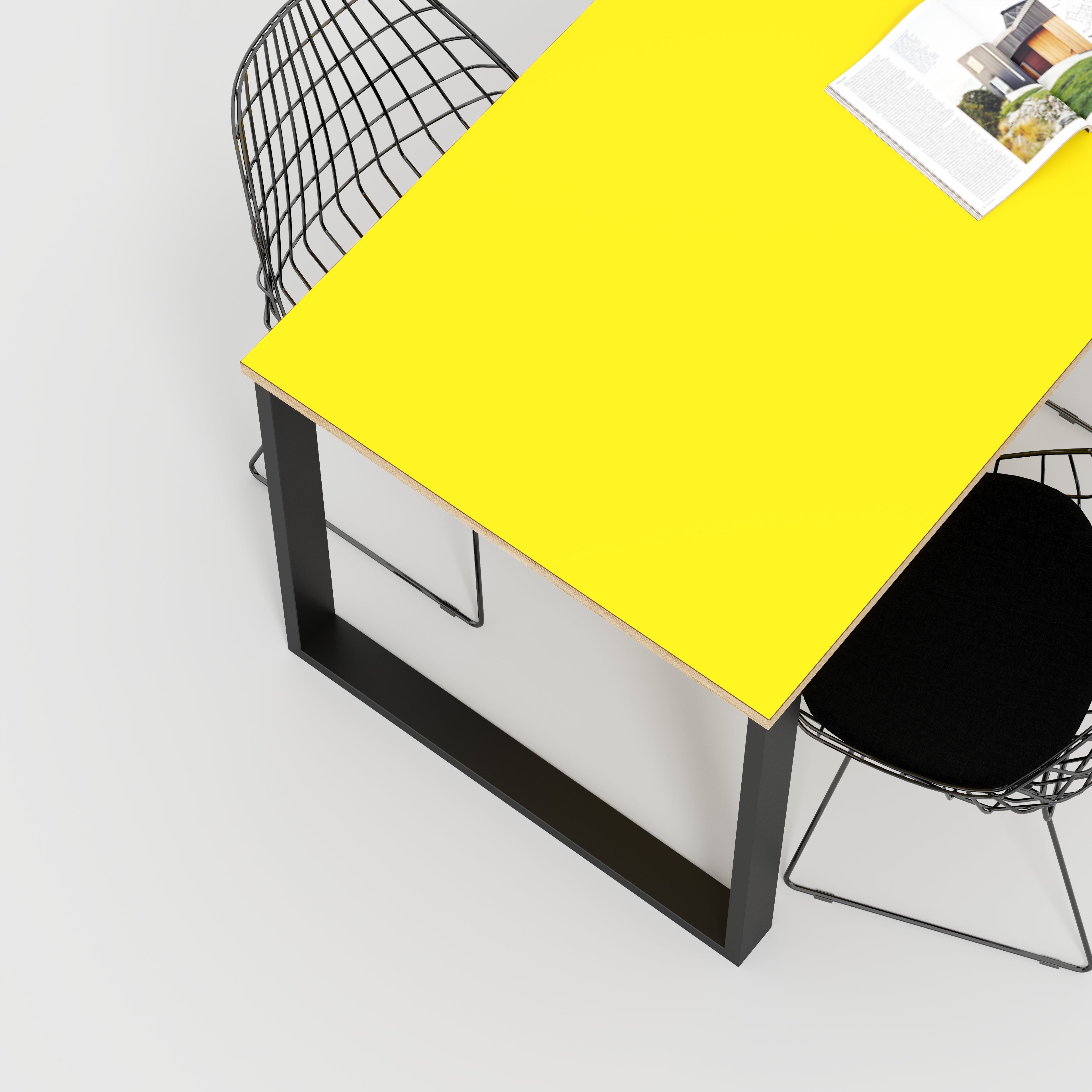 Plywood Table with Black Industrial Legs - Formica Chrome Yellow - 1600(w) x 800(d)