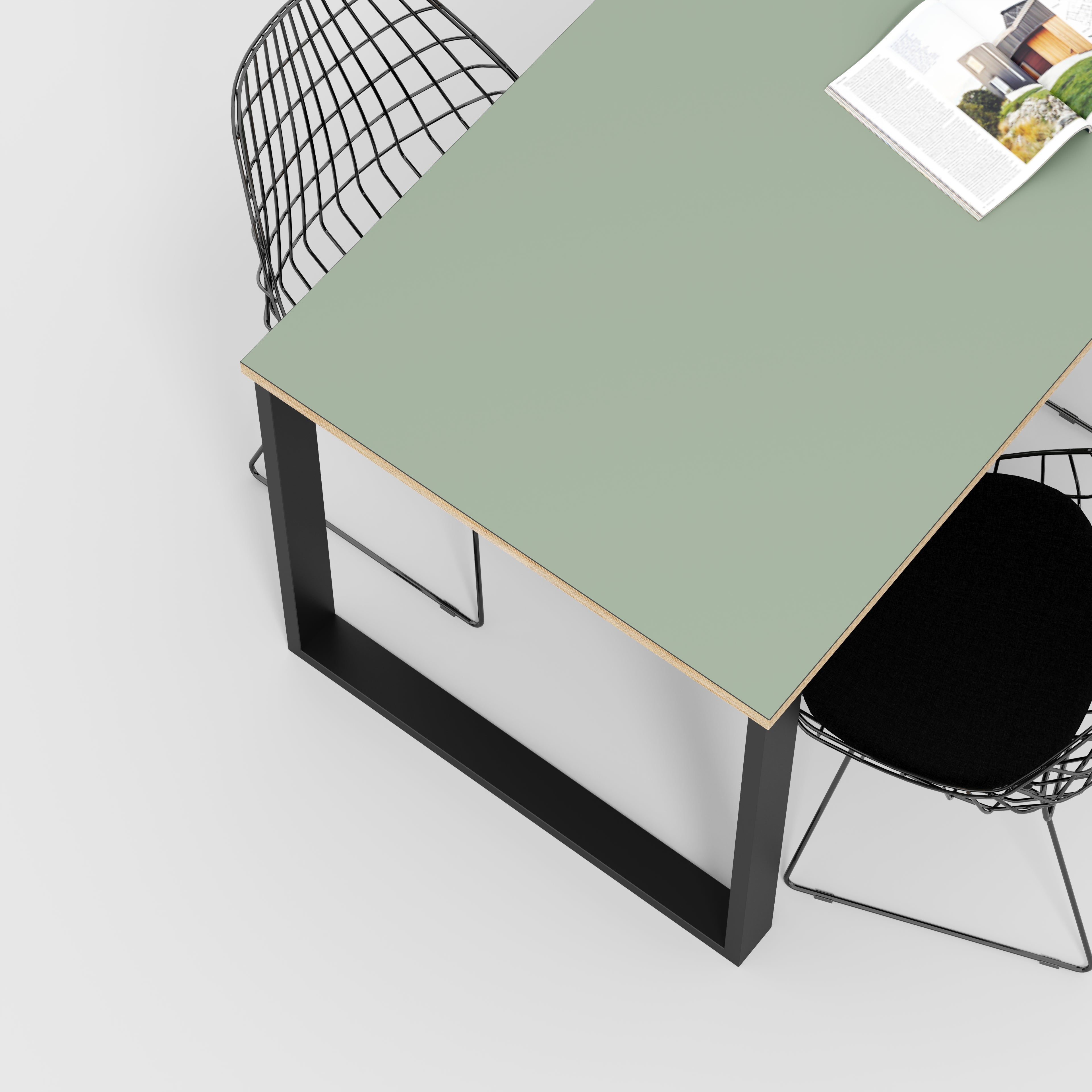 Plywood Table with Black Industrial Legs - Formica Green Slate - 1600(w) x 800(d)