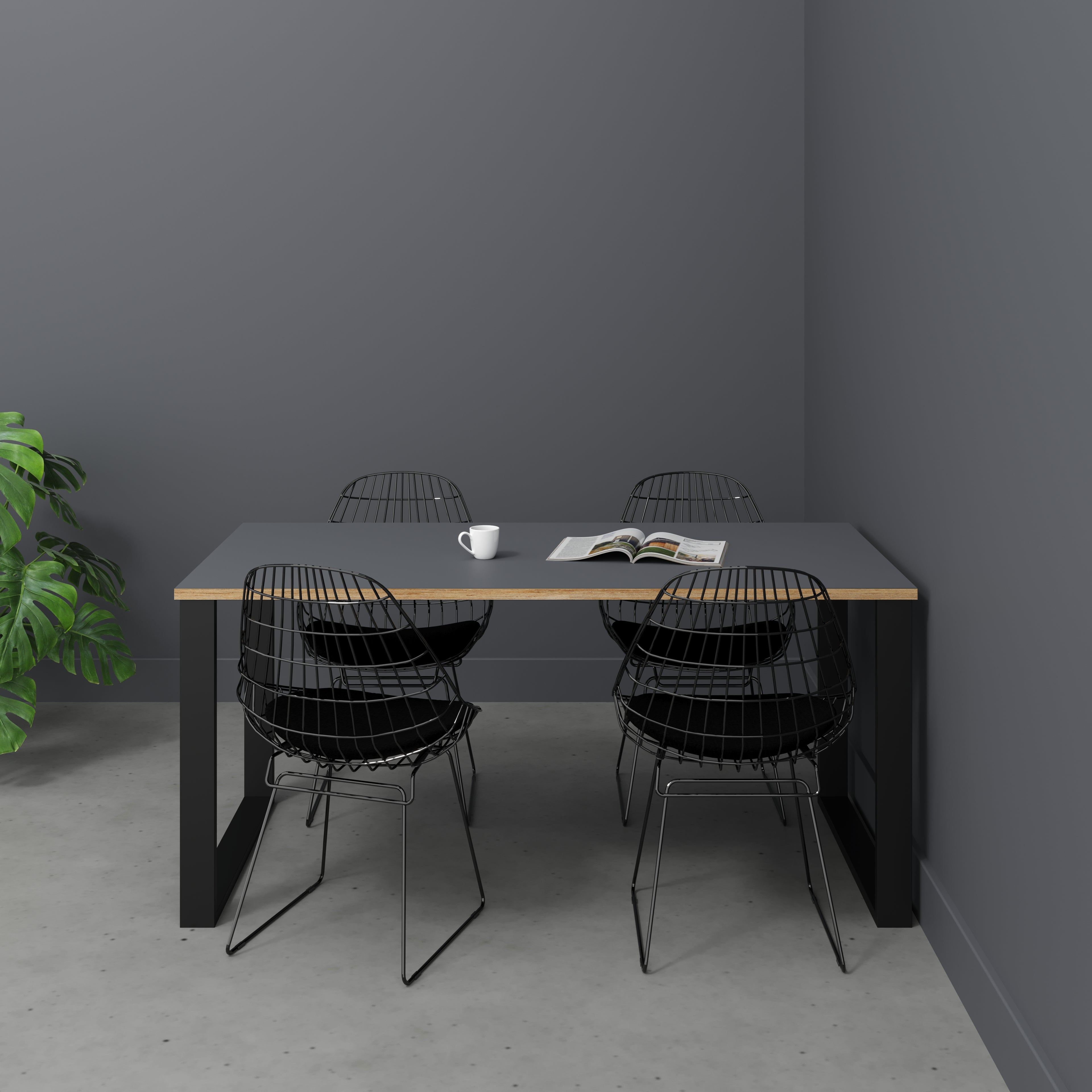 Plywood Table with Black Industrial Legs - Formica Tornado Grey - 1600(w) x 800(d)