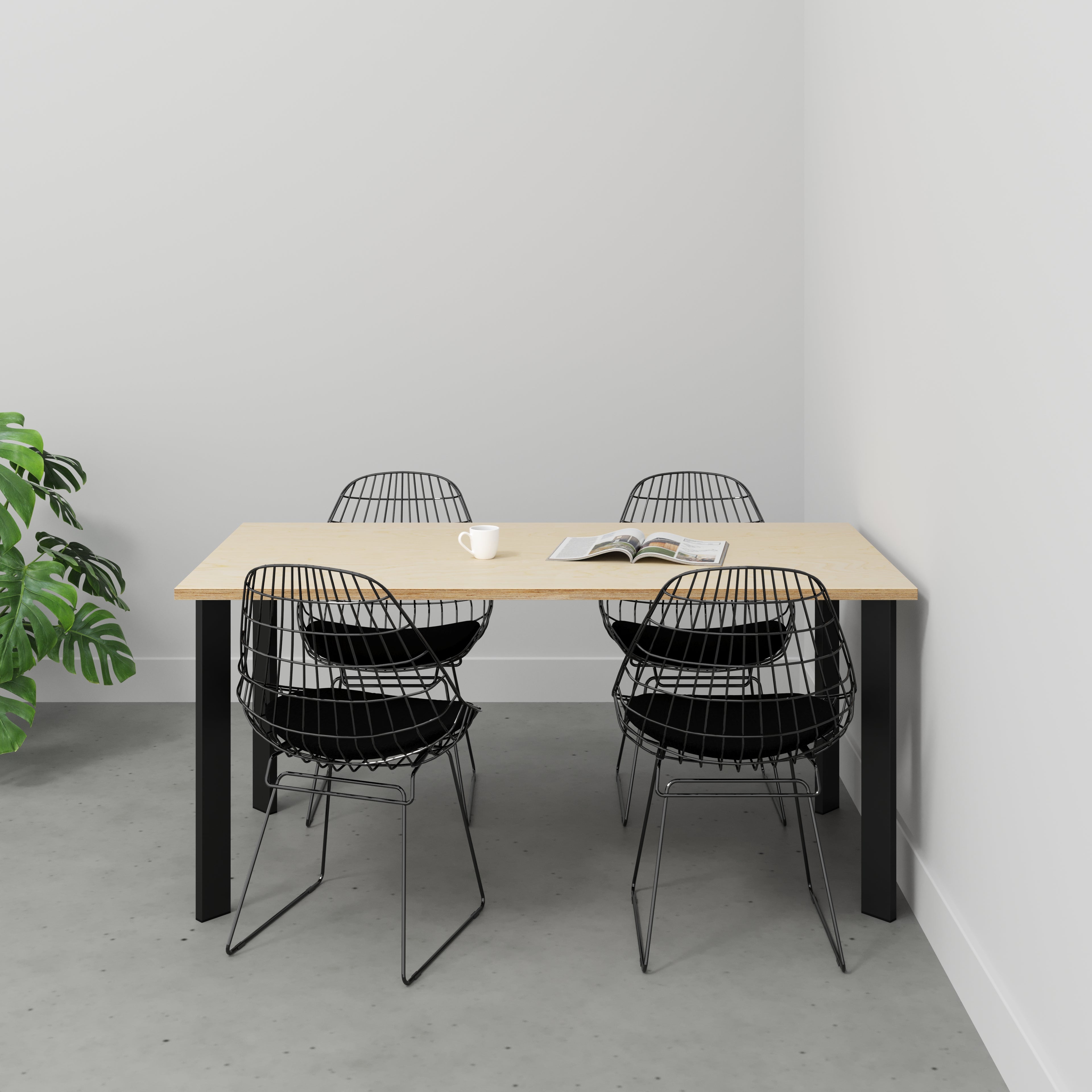 Plywood Table with Black Rectangular Single Pin Legs - Plywood Birch - 1600(w) x 800(d) x 735(h)