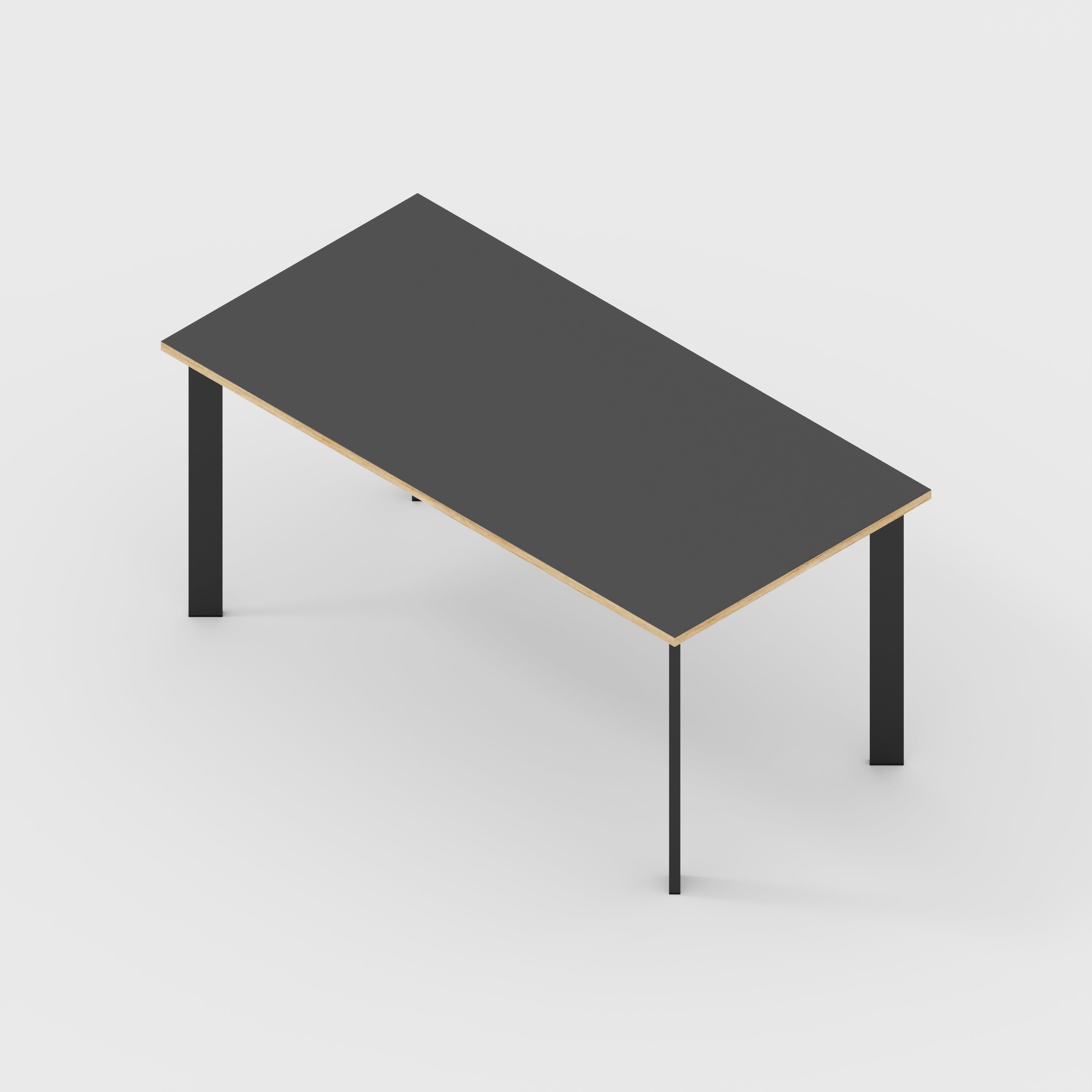 Plywood Table with Black Rectangular Single Pin Legs - Formica Diamond Black - 1600(w) x 800(d) x 735(h)