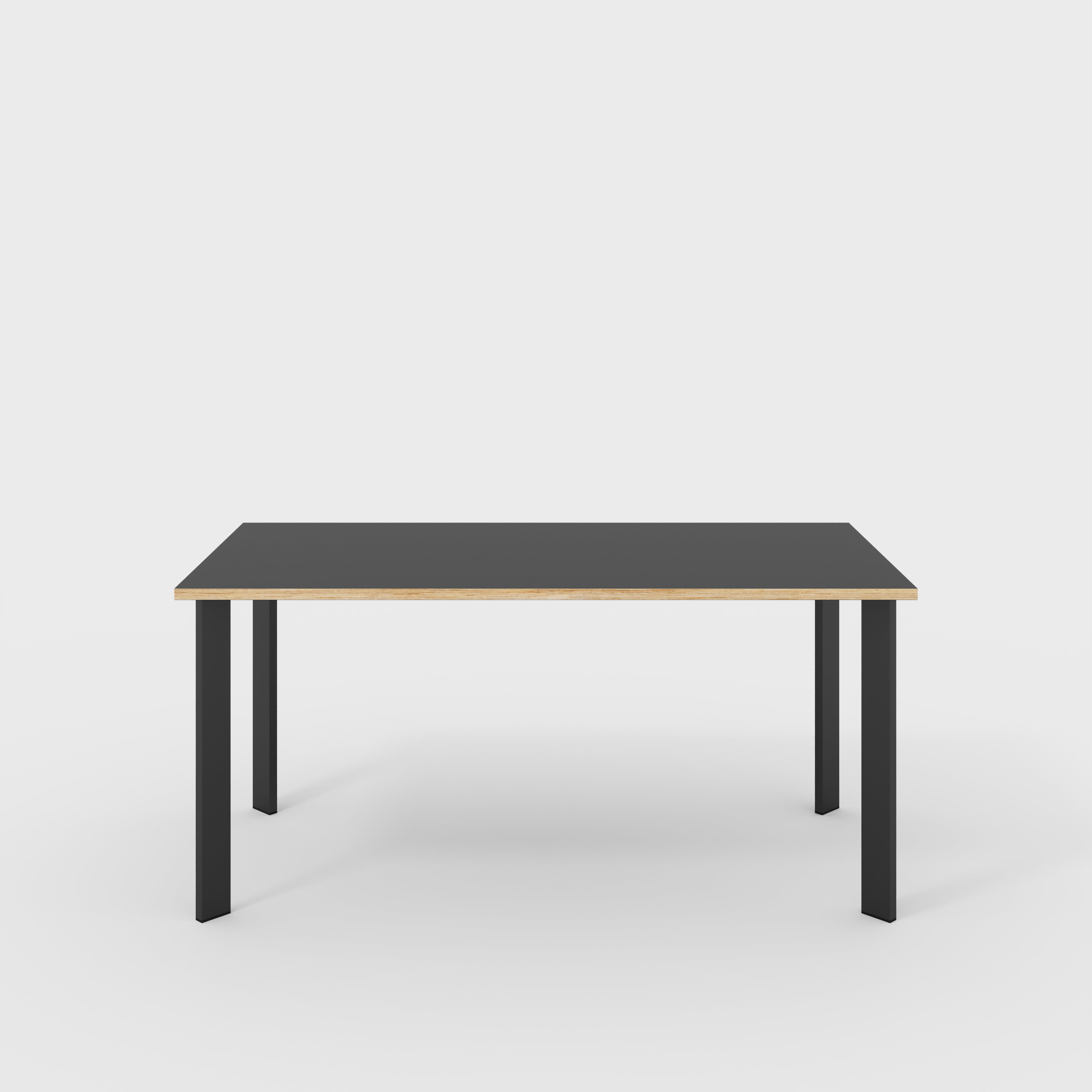 Plywood Table with Black Rectangular Single Pin Legs - Formica Diamond Black - 1600(w) x 800(d) x 735(h)