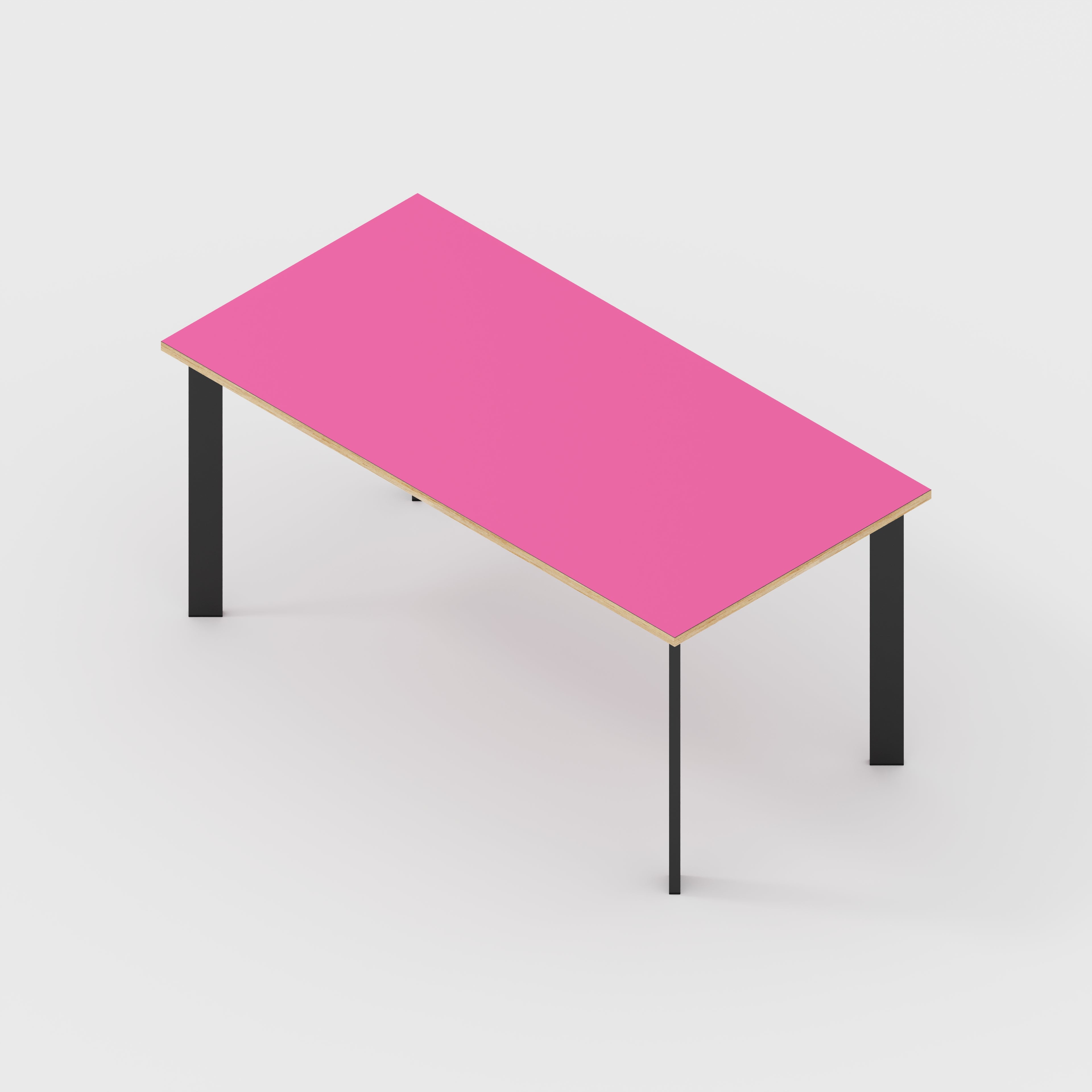 Plywood Table with Black Rectangular Single Pin Legs - Formica Juicy Pink - 1600(w) x 800(d) x 735(h)