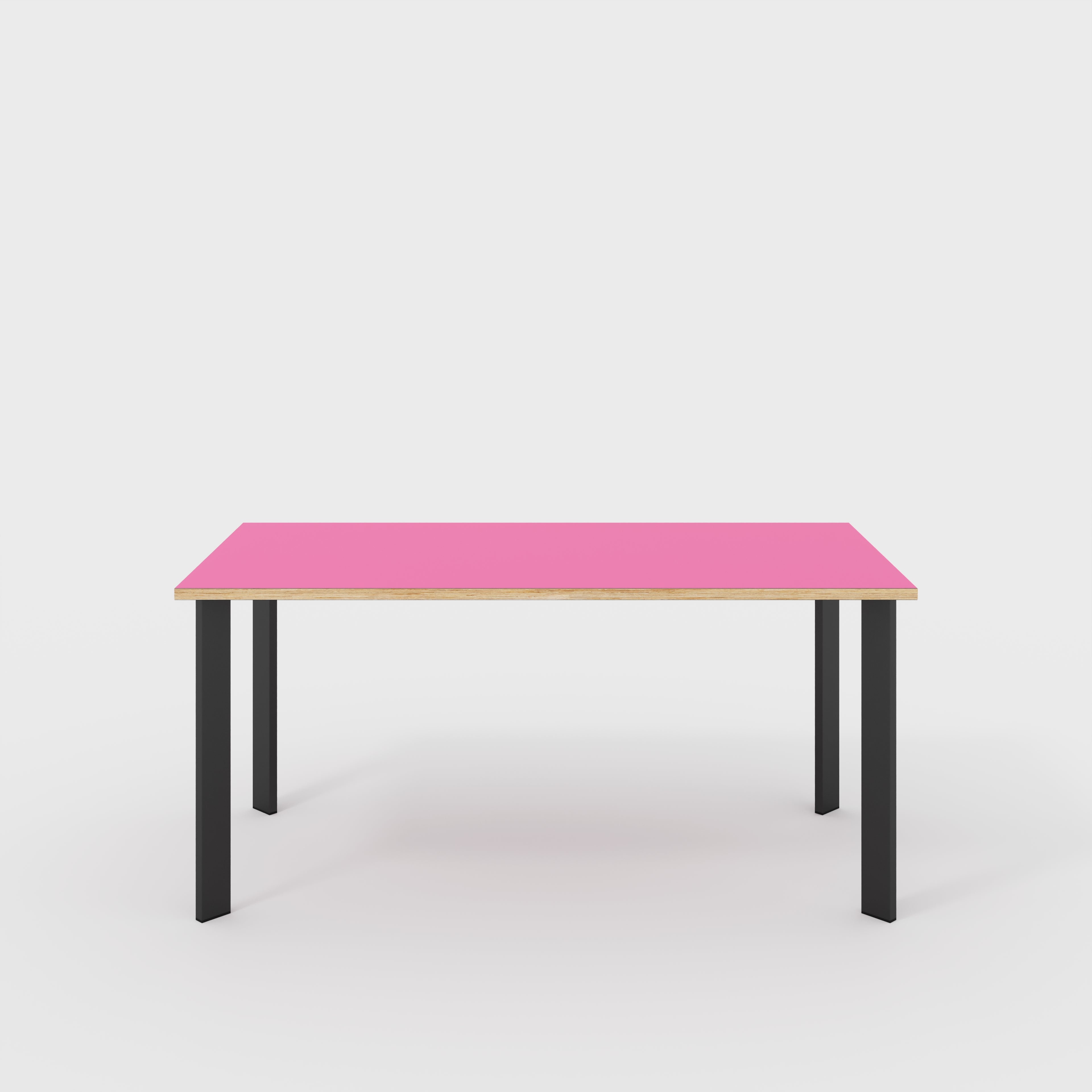 Plywood Table with Black Rectangular Single Pin Legs - Formica Juicy Pink - 1600(w) x 800(d) x 735(h)