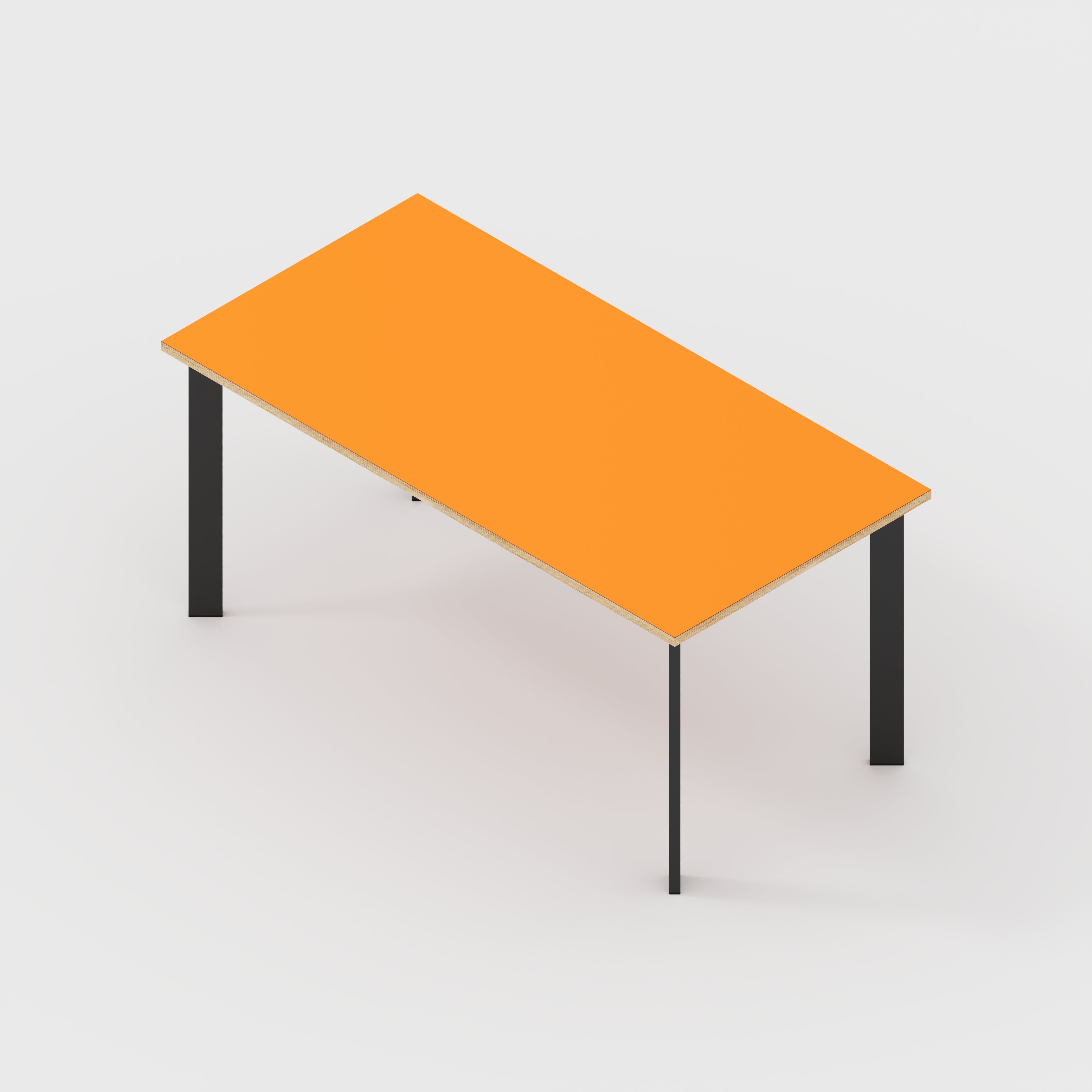 Plywood Table with Black Rectangular Single Pin Legs - Formica Levante Orange - 1600(w) x 800(d) x 735(h)