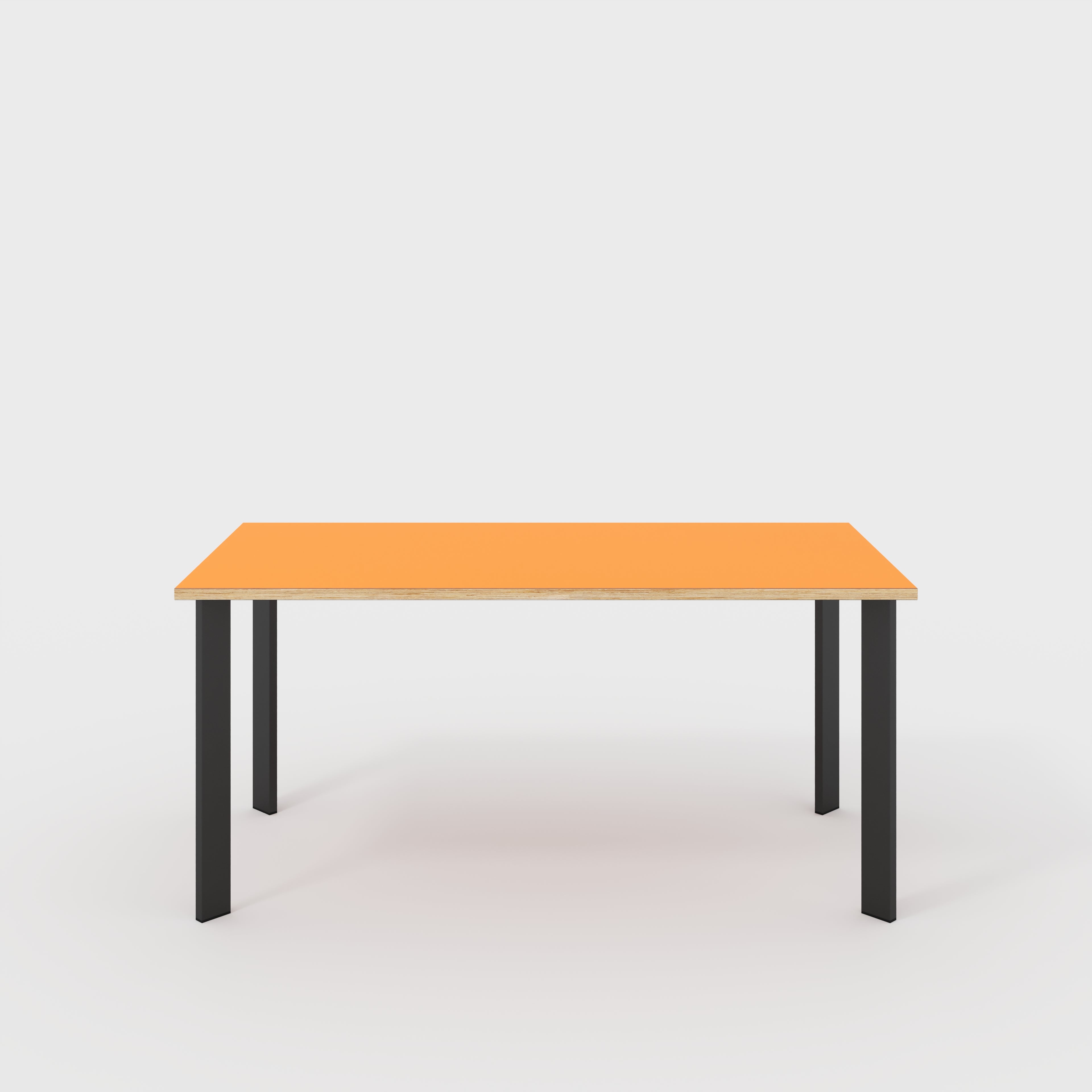 Plywood Table with Black Rectangular Single Pin Legs - Formica Levante Orange - 1600(w) x 800(d) x 735(h)