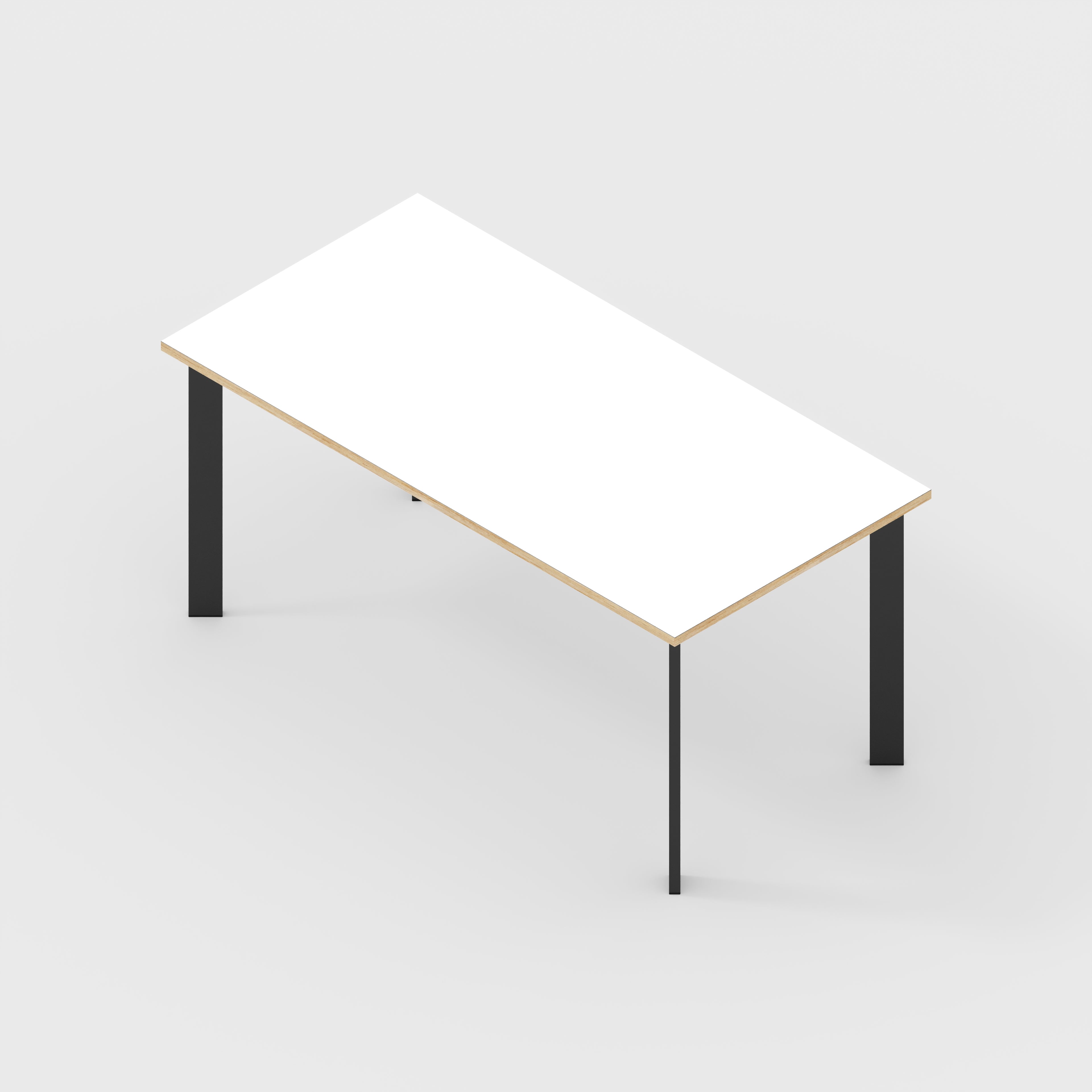 Plywood Table with Black Rectangular Single Pin Legs - Formica White - 1600(w) x 800(d) x 735(h)