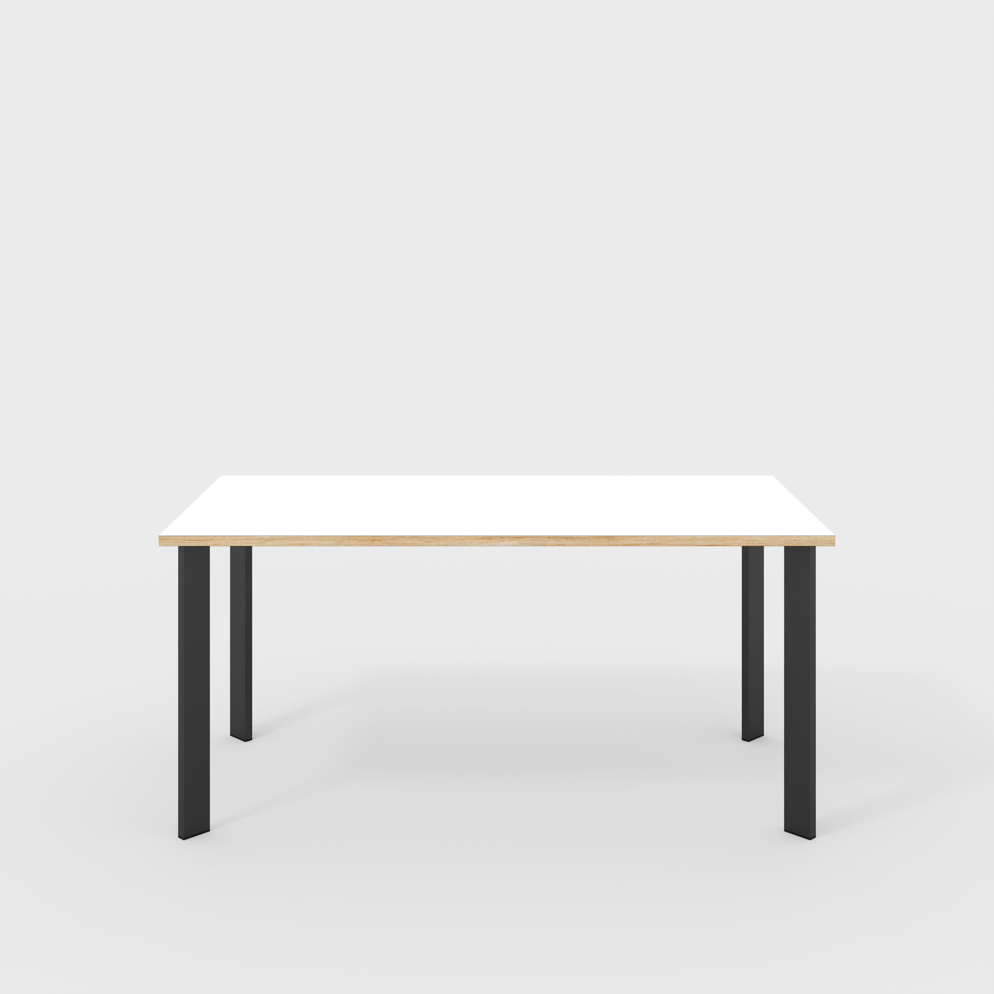 Plywood Table with Black Rectangular Single Pin Legs - Formica White - 1600(w) x 800(d) x 735(h)