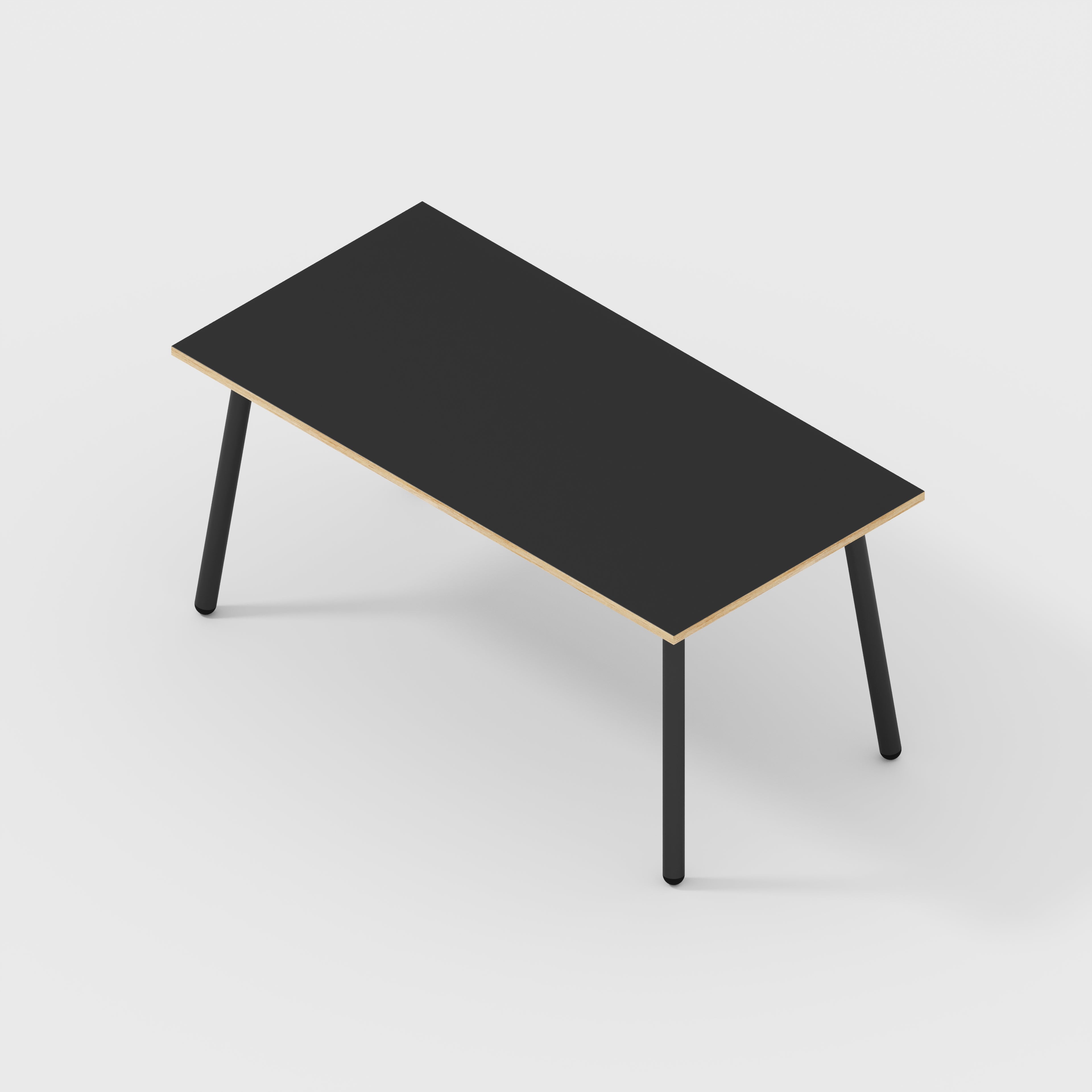 Plywood Table with Black Round Single Pin Legs - Formica Diamond Black - 1600(w) x 800(d) x 735(h)