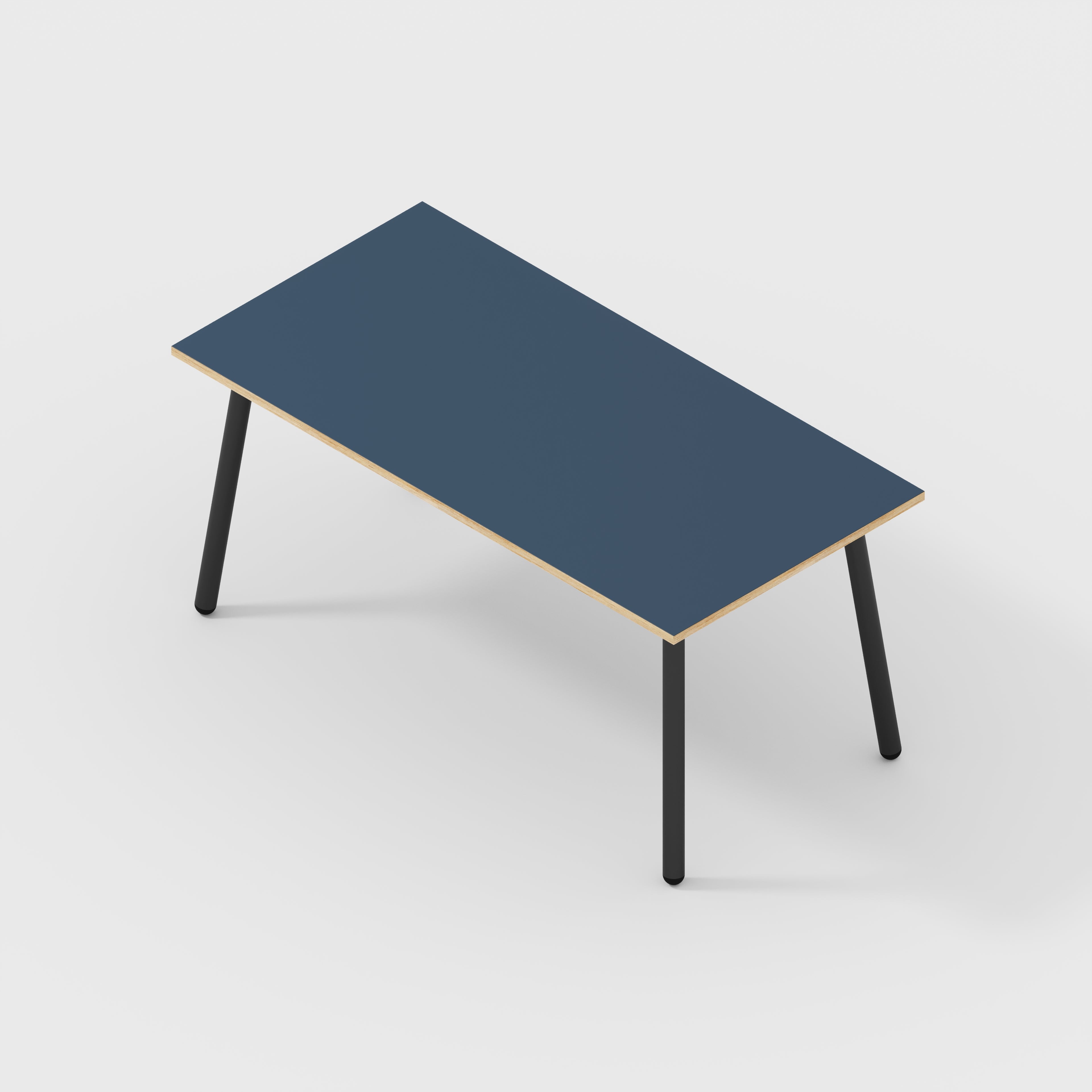 Plywood Table with Black Round Single Pin Legs - Formica Night Sea Blue - 1600(w) x 800(d) x 735(h)