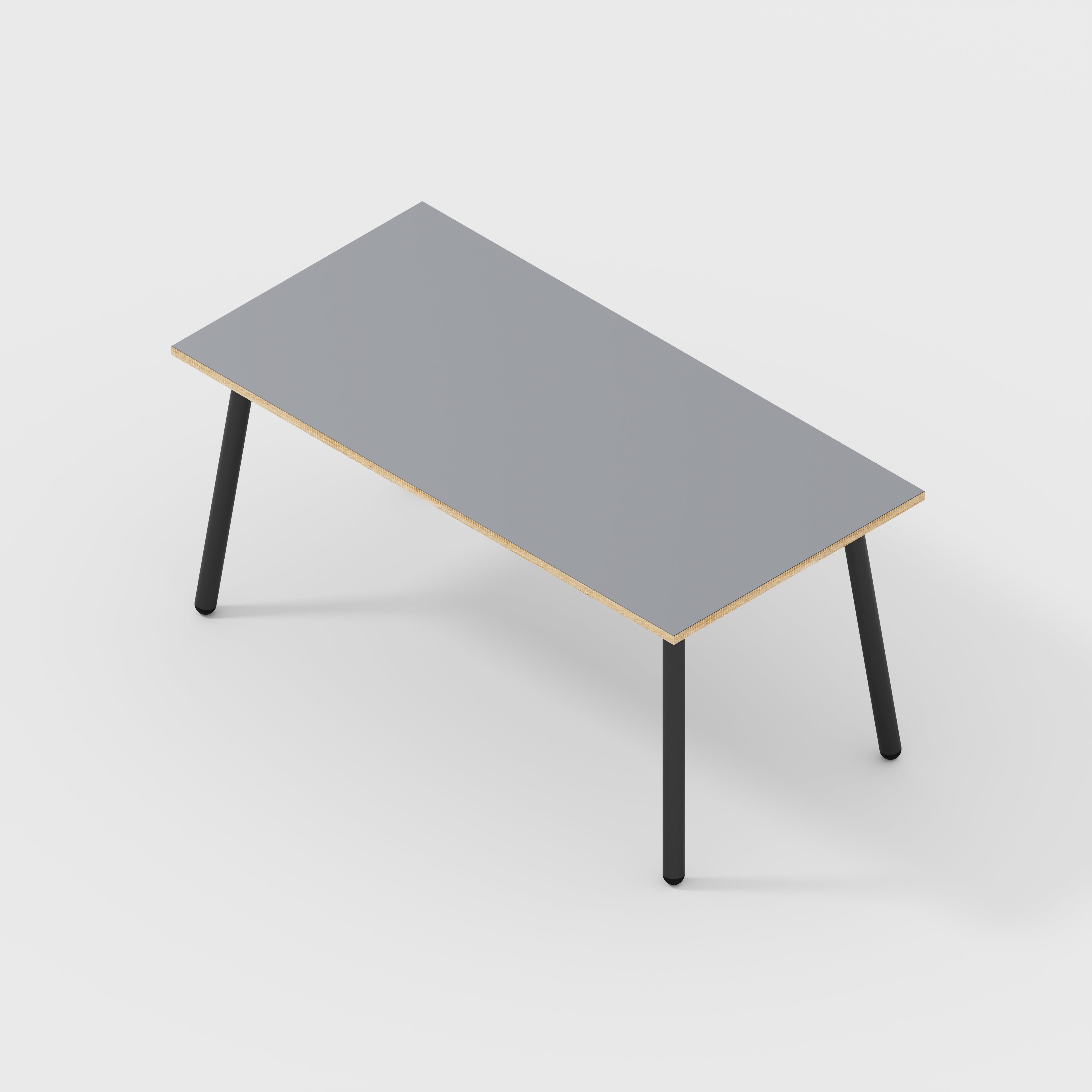 Plywood Table with Black Round Single Pin Legs - Formica Tornado Grey - 1600(w) x 800(d) x 735(h)