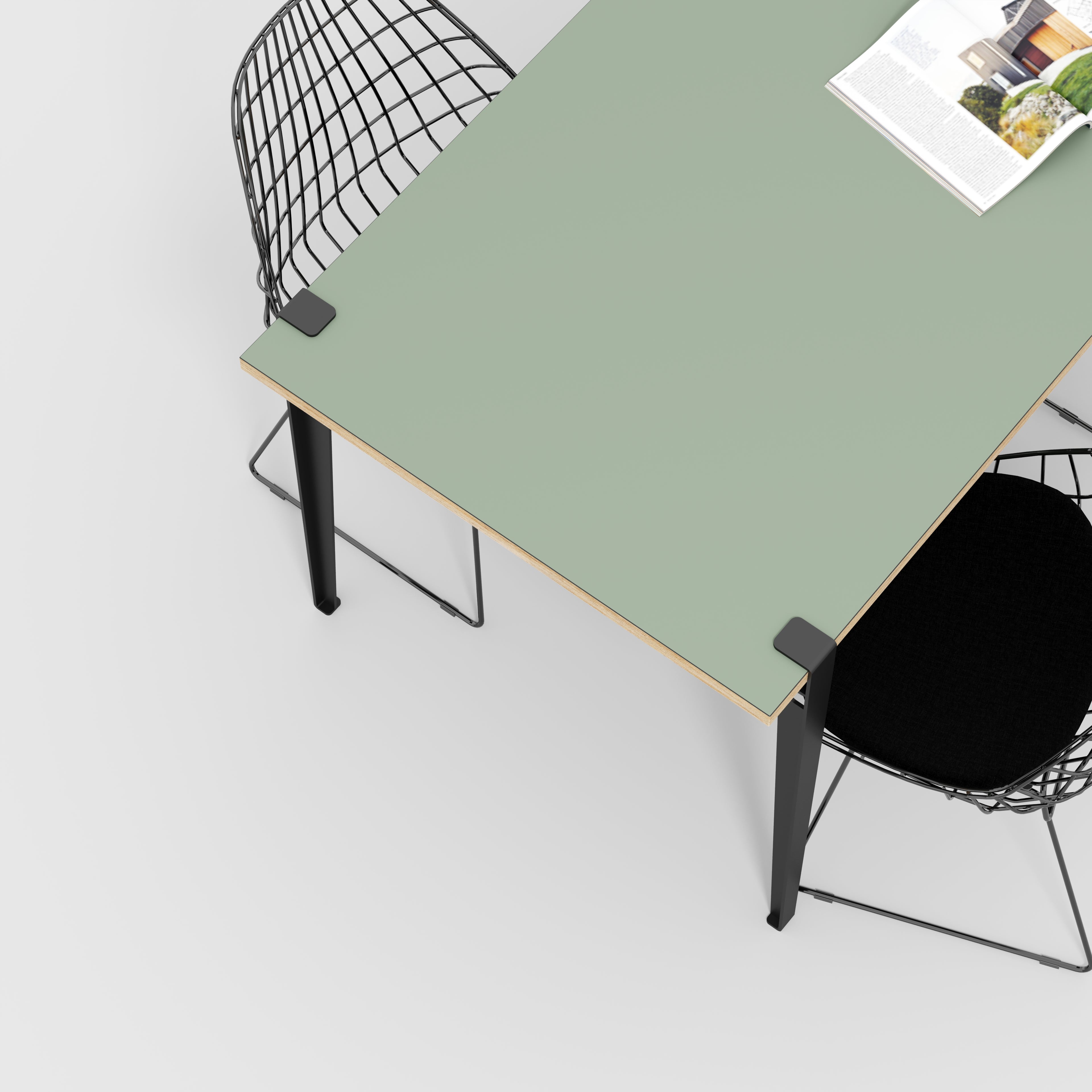 Plywood Table with Black Tiptoe Legs - Formica Green Slate - 1600(w) x 800(d) x 750(h)