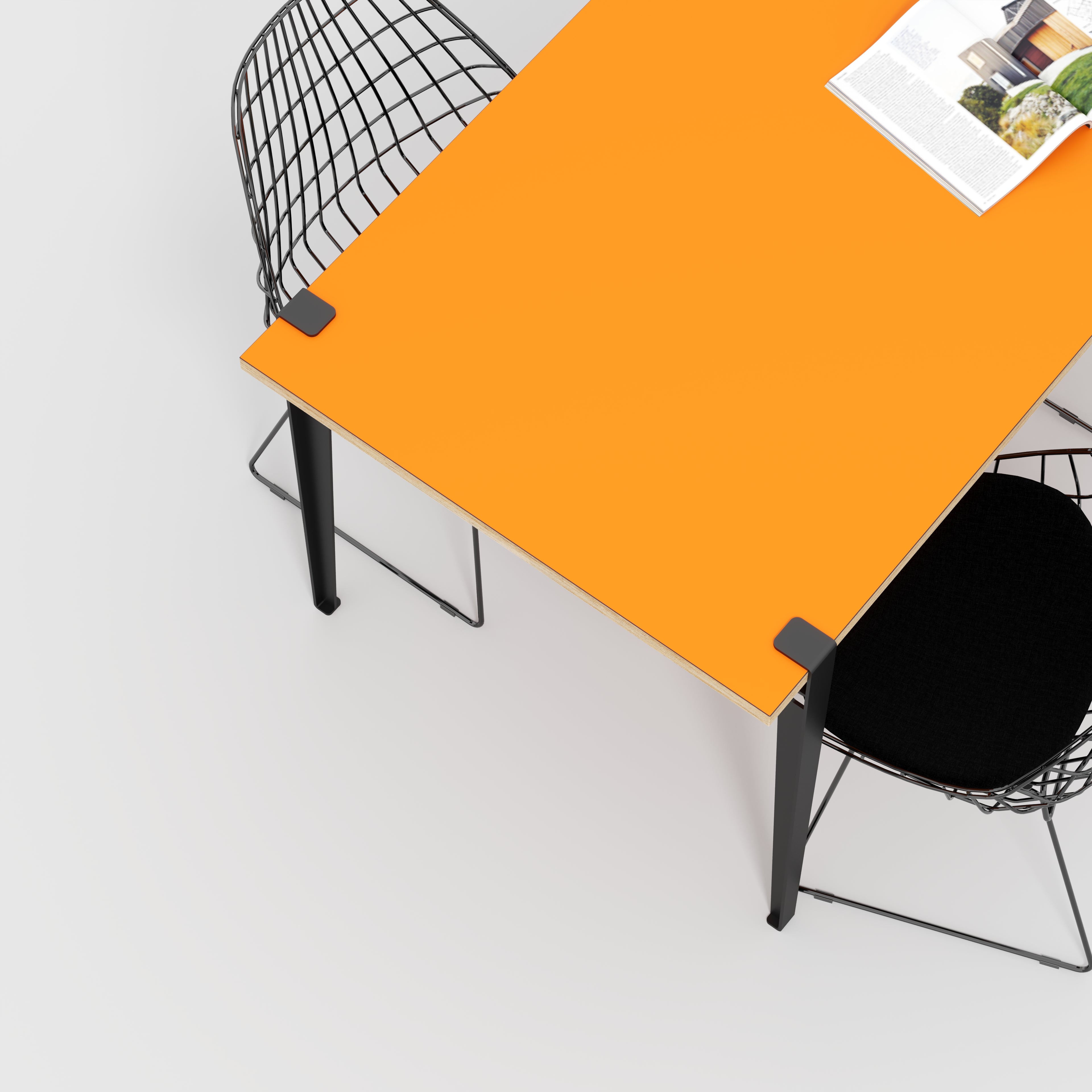 Plywood Table with Black Tiptoe Legs - Formica Levante Orange - 1600(w) x 800(d) x 750(h)