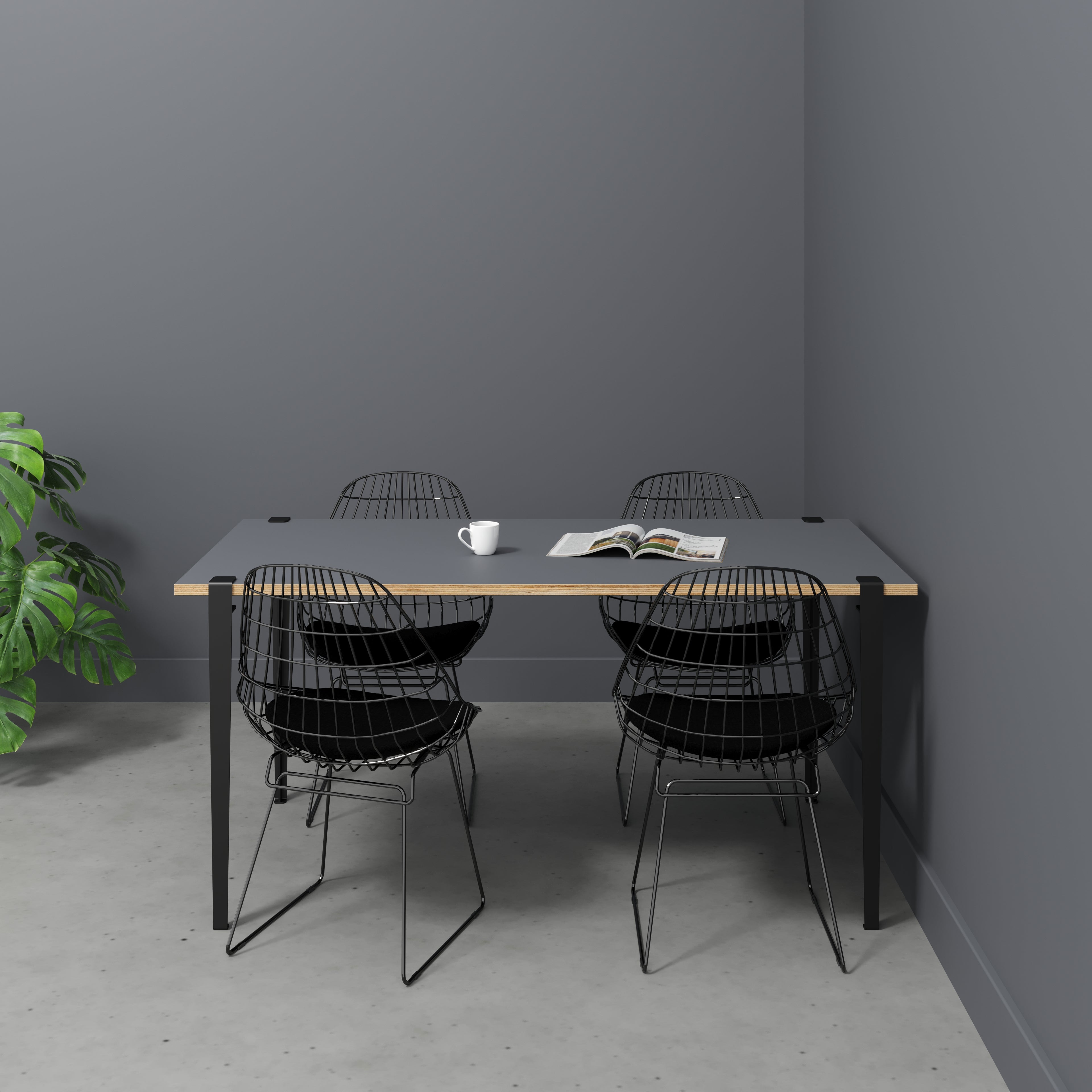 Plywood Table with Black Tiptoe Legs - Formica Tornado Grey- 1600(w) x 800(d) x 750(h)