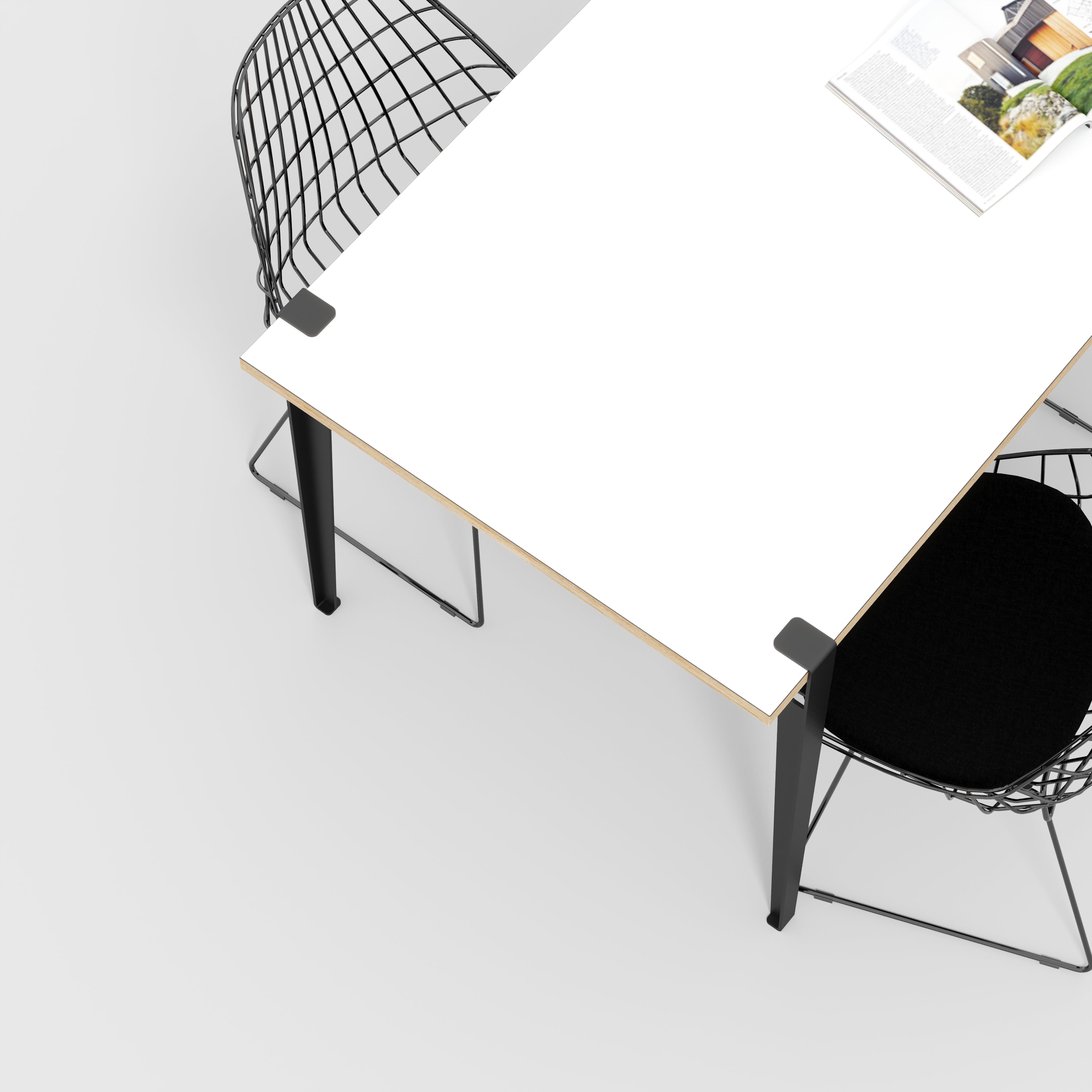 Plywood Table with Black Tiptoe Legs - Formica White - 1600(w) x 800(d) x 750(h)