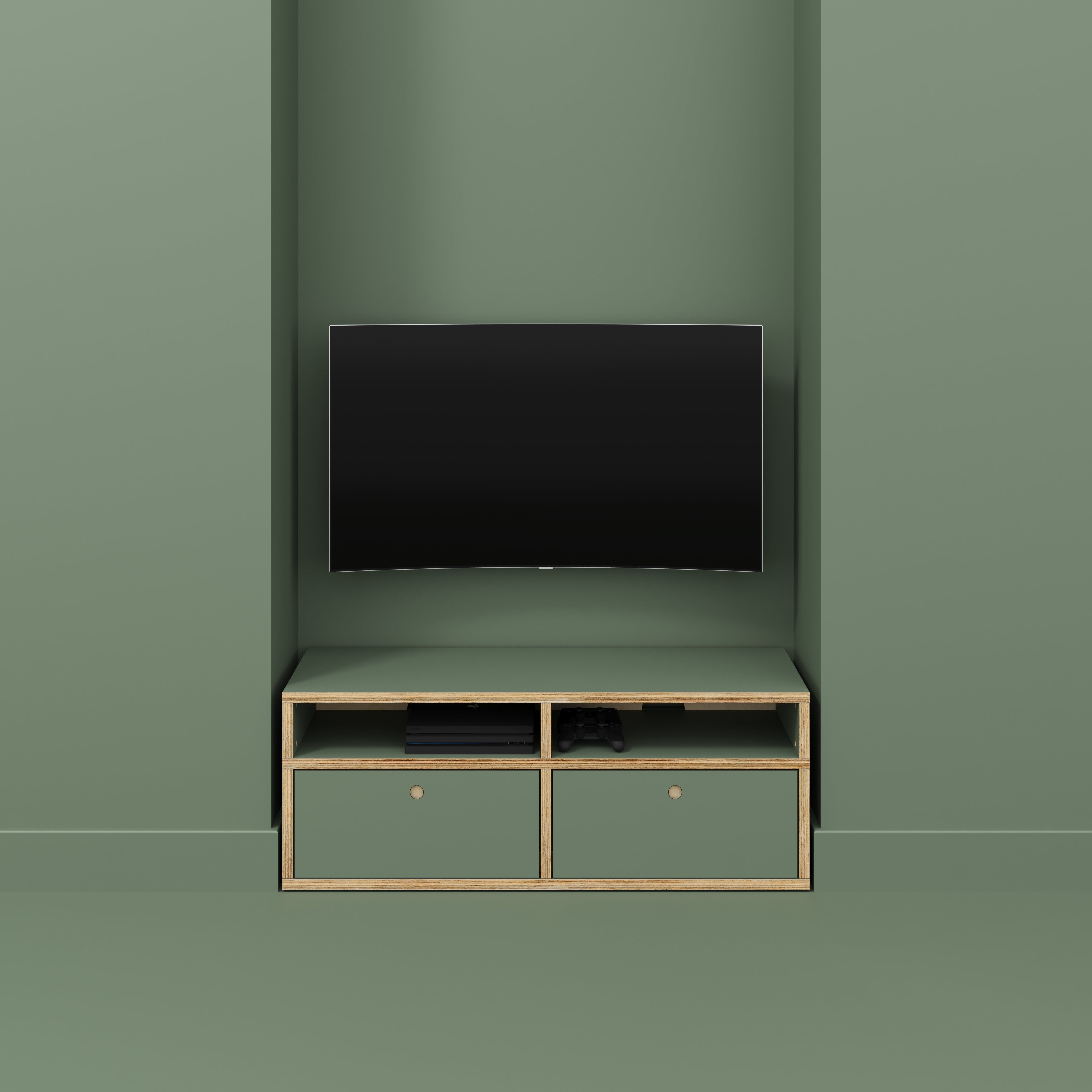 Plywood TV Entertainment Unit - Type 2 - Formica Green Slate - 1200(w) x 400(d) x 450(h)