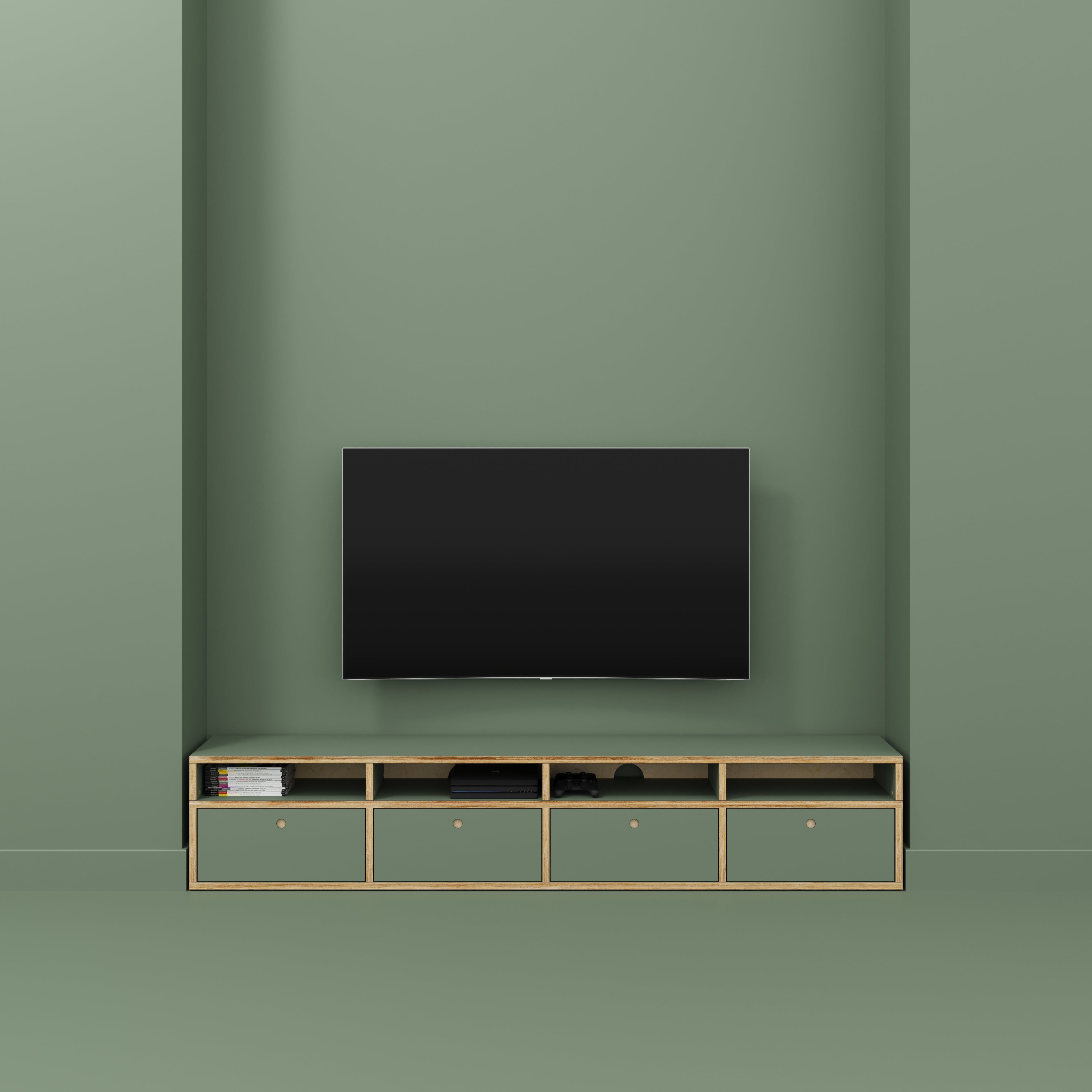 Plywood TV Entertainment Unit - Type 2 - Formica Green Slate - 2400(w) x 400(d) x 450(h)