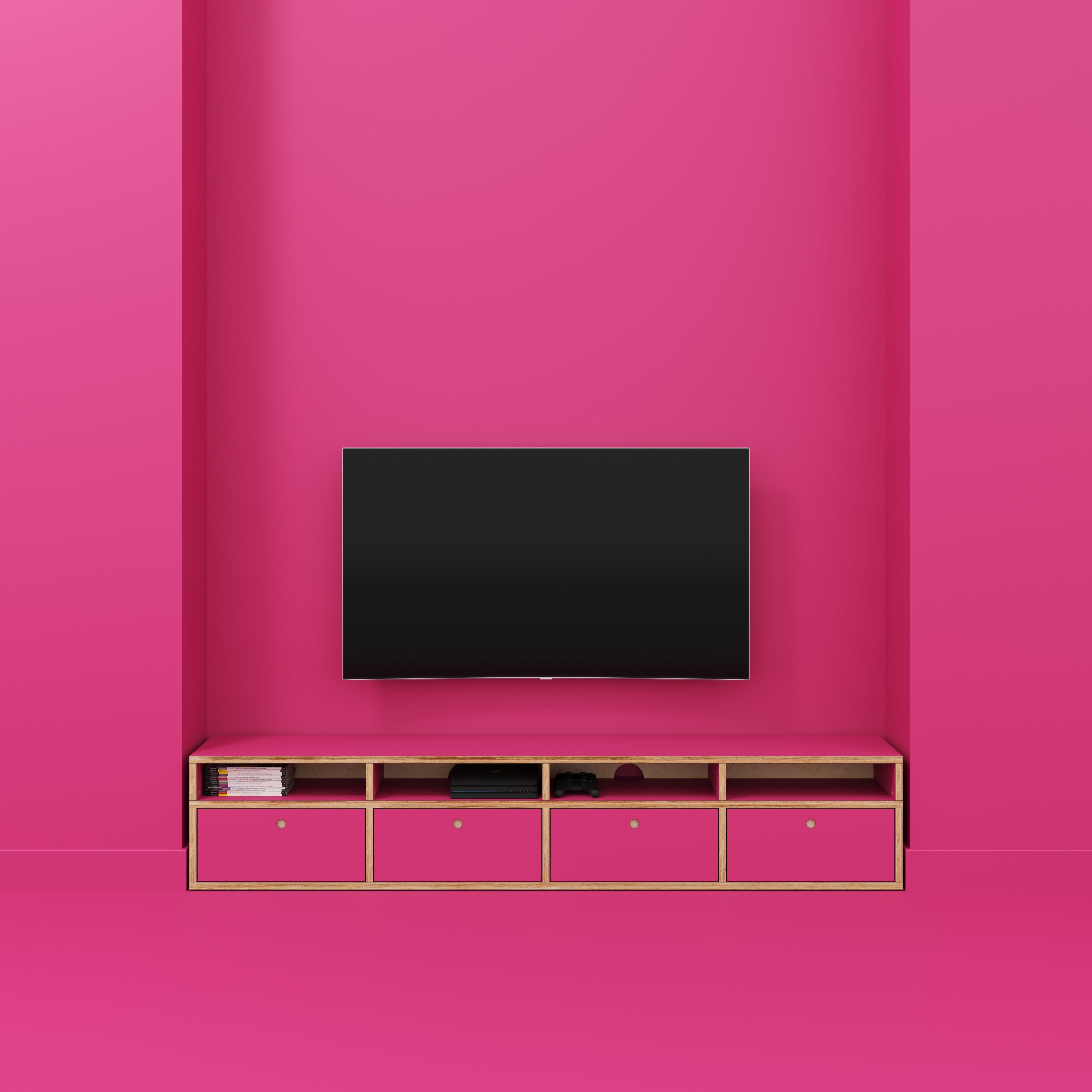 Plywood TV Entertainment Unit - Type 2 - Formica Juicy Pink - 2400(w) x 400(d) x 450(h)
