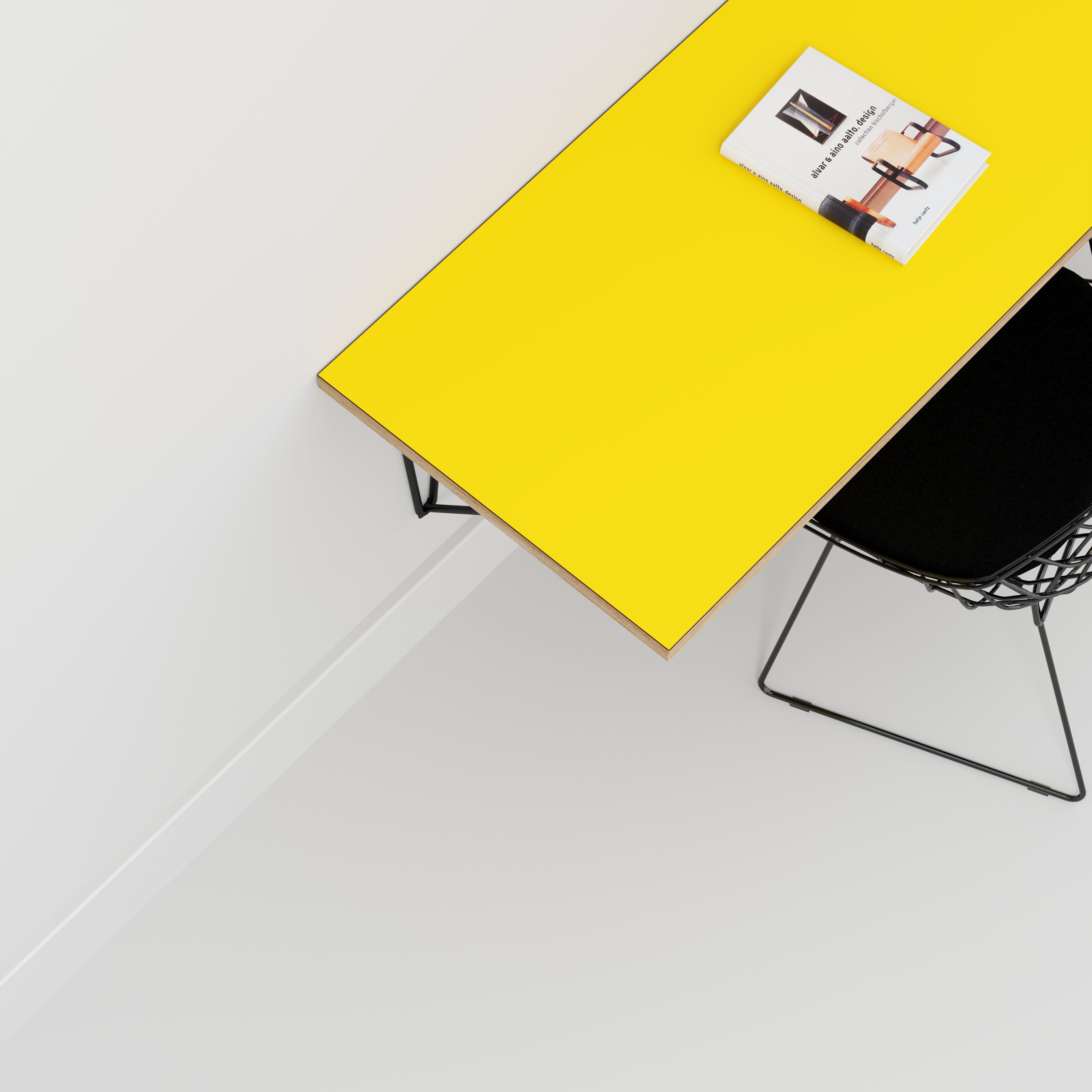 Plywood Wall Desk with Black Prism Brackets - Formica Chrome Yellow - 1200(w) x 600(d)