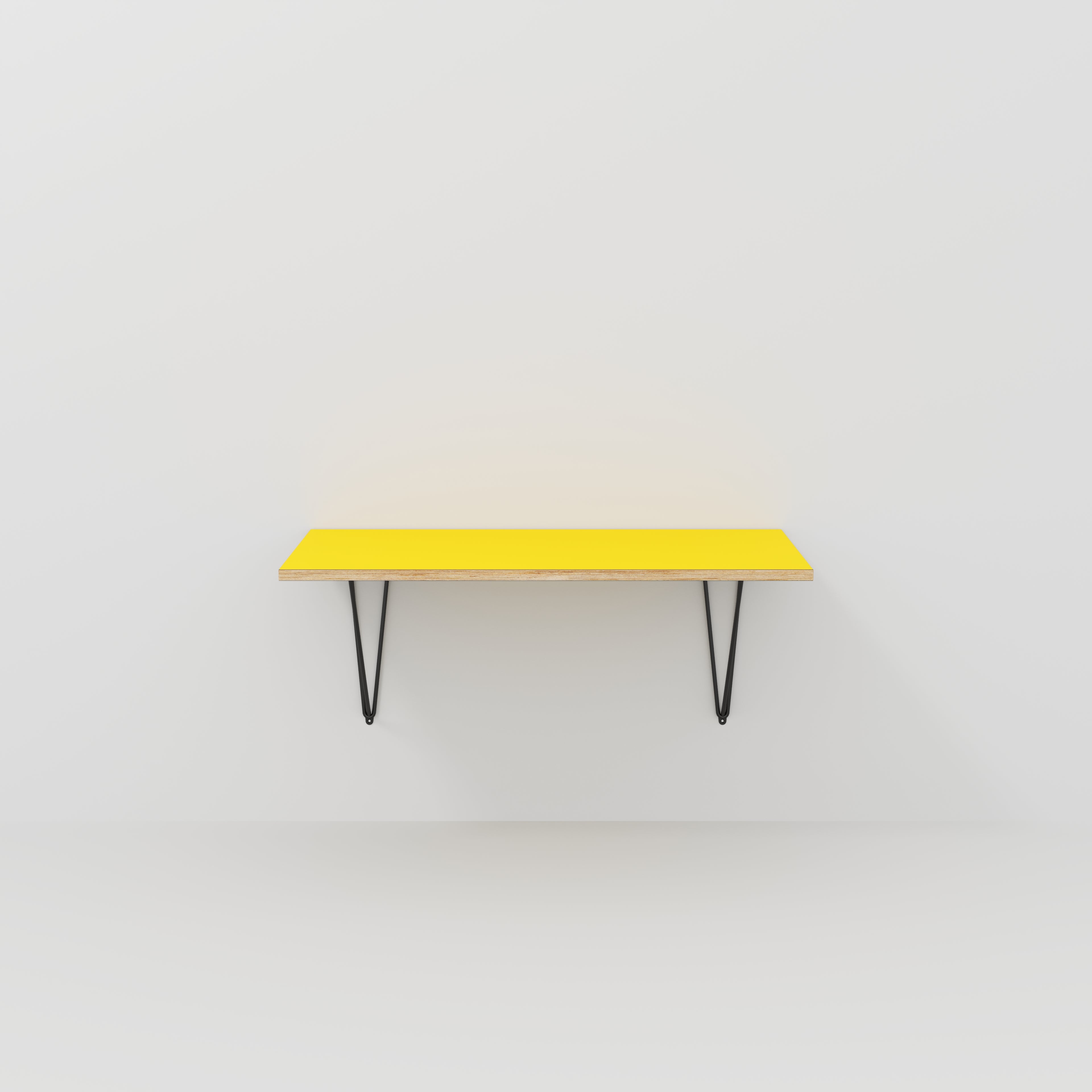 Plywood Wall Desk with Black Prism Brackets - Formica Chrome Yellow - 1200(w) x 600(d)