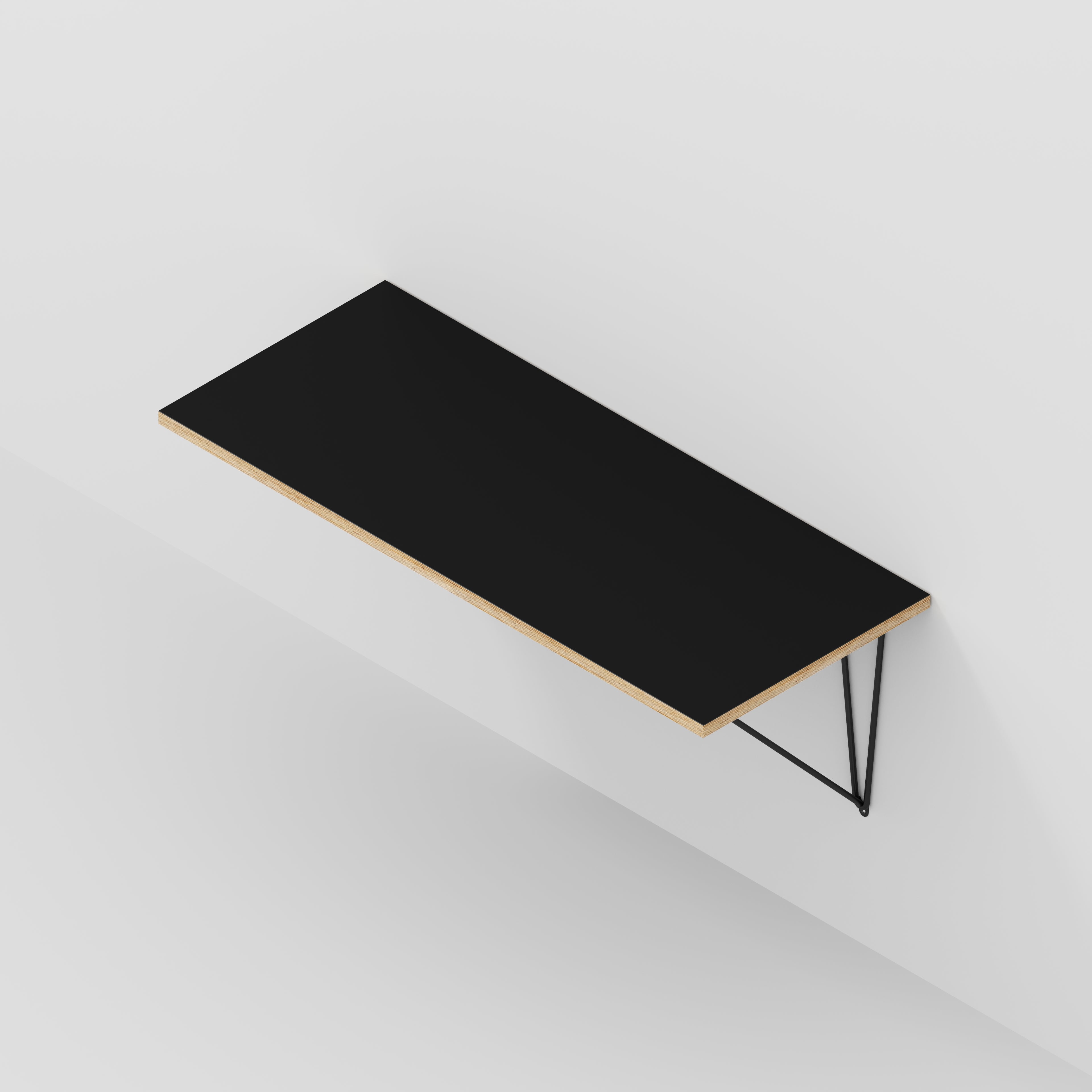 Plywood Wall Desk with Black Prism Brackets - Formica Diamond Black - 1200(w) x 600(d)