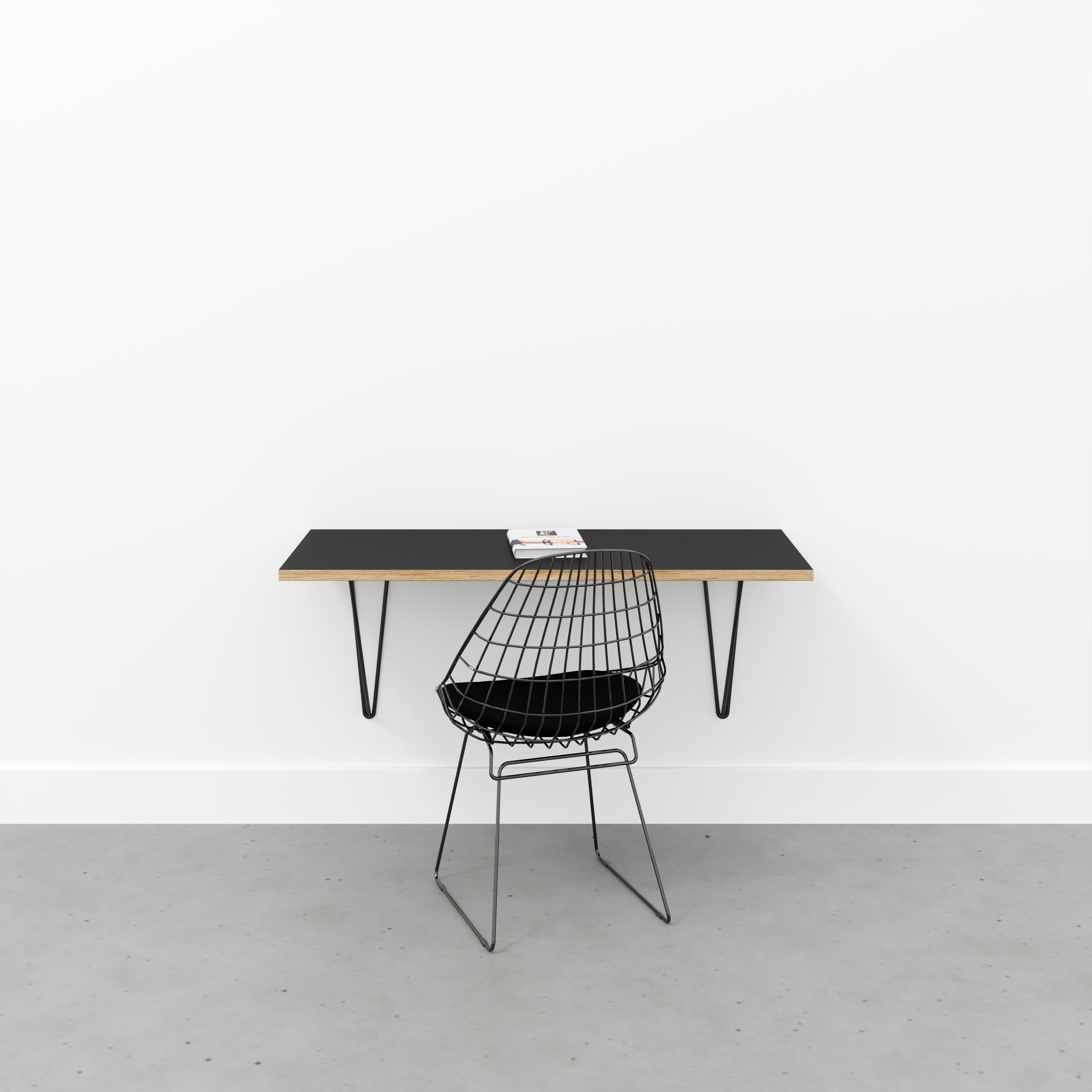 Plywood Wall Desk with Black Prism Brackets - Formica Diamond Black - 1200(w) x 600(d)