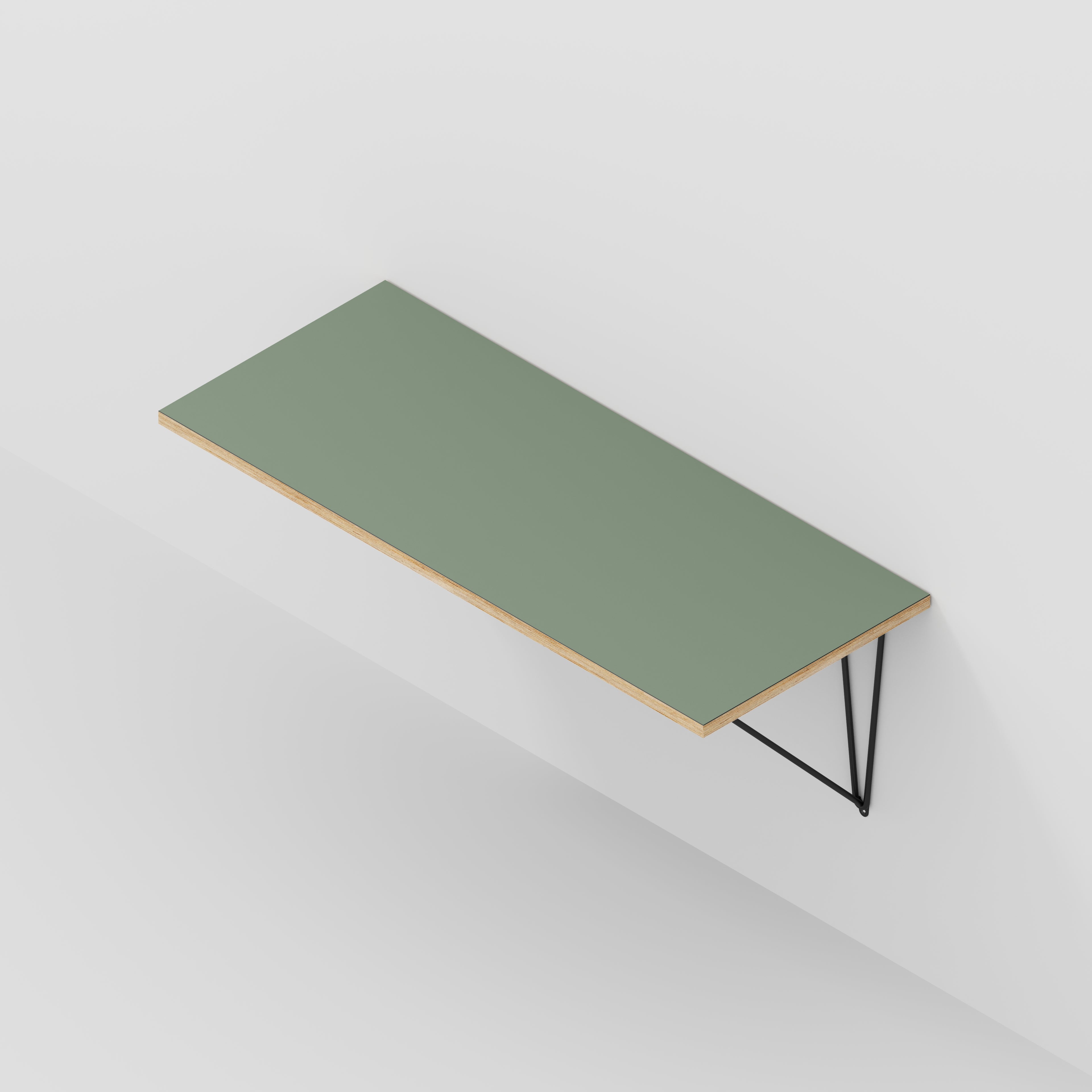 Plywood Wall Desk with Black Prism Brackets - Formica Green Slate - 1200(w) x 600(d)