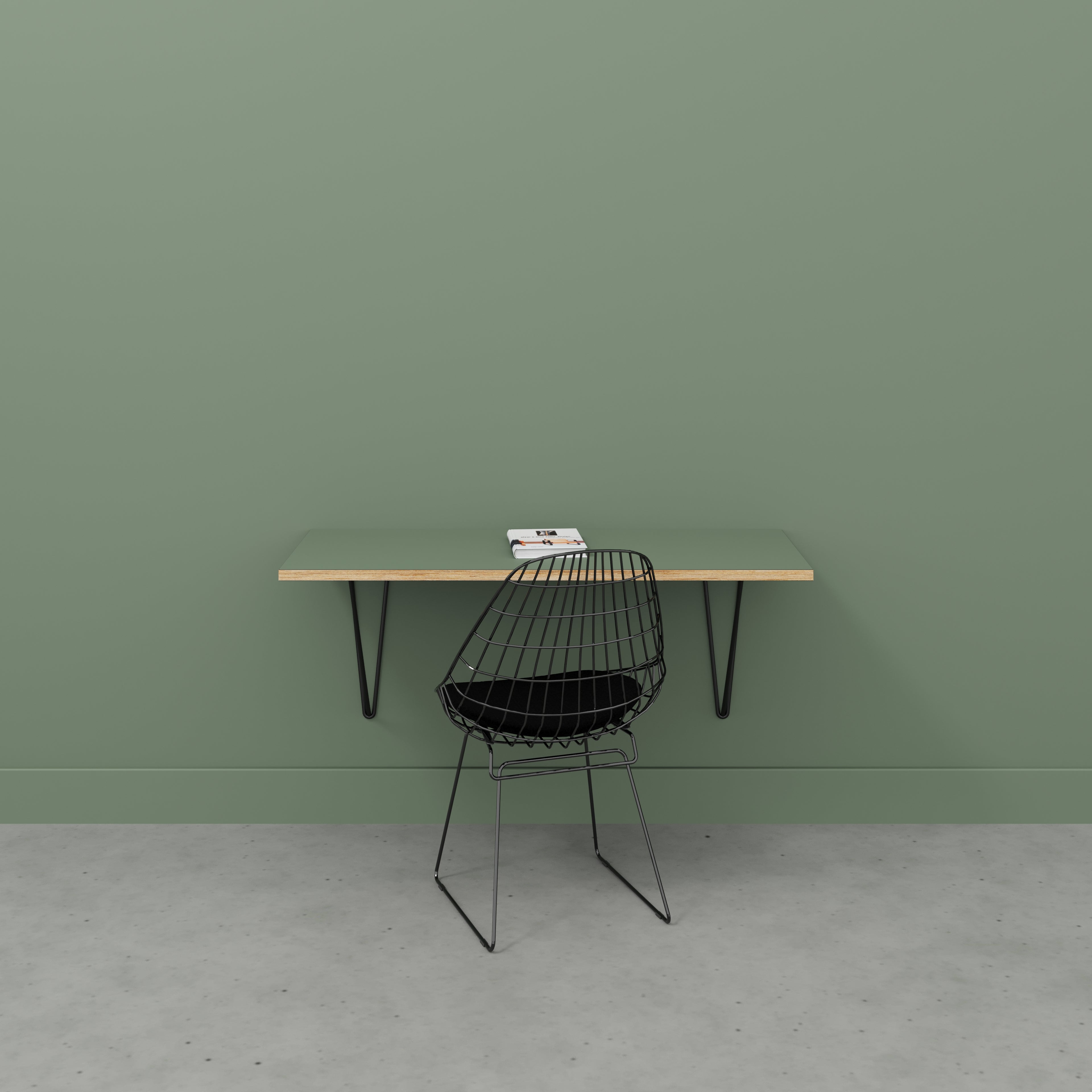 Plywood Wall Desk with Black Prism Brackets - Formica Green Slate - 1200(w) x 600(d)
