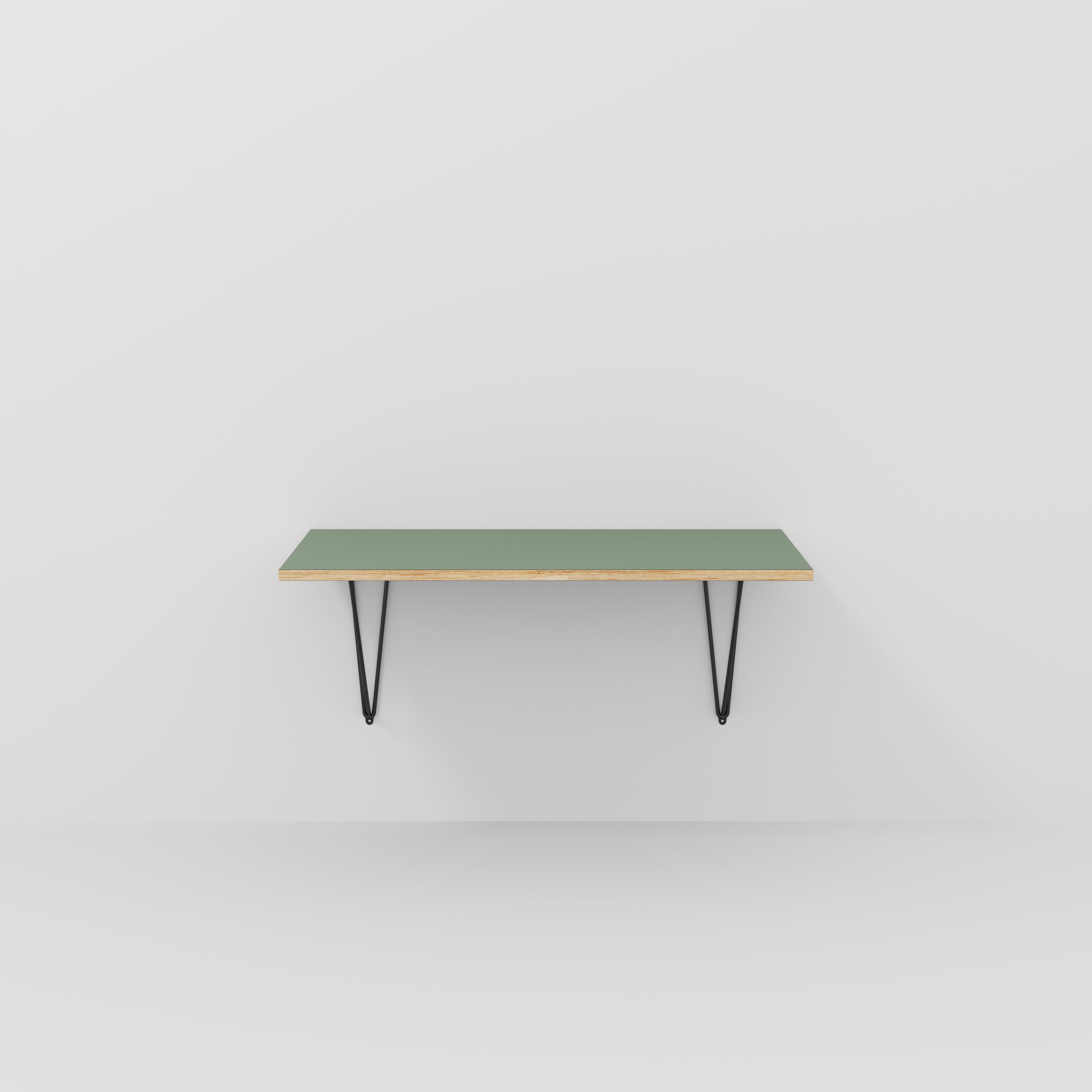 Plywood Wall Desk with Black Prism Brackets - Formica Green Slate - 1200(w) x 600(d)
