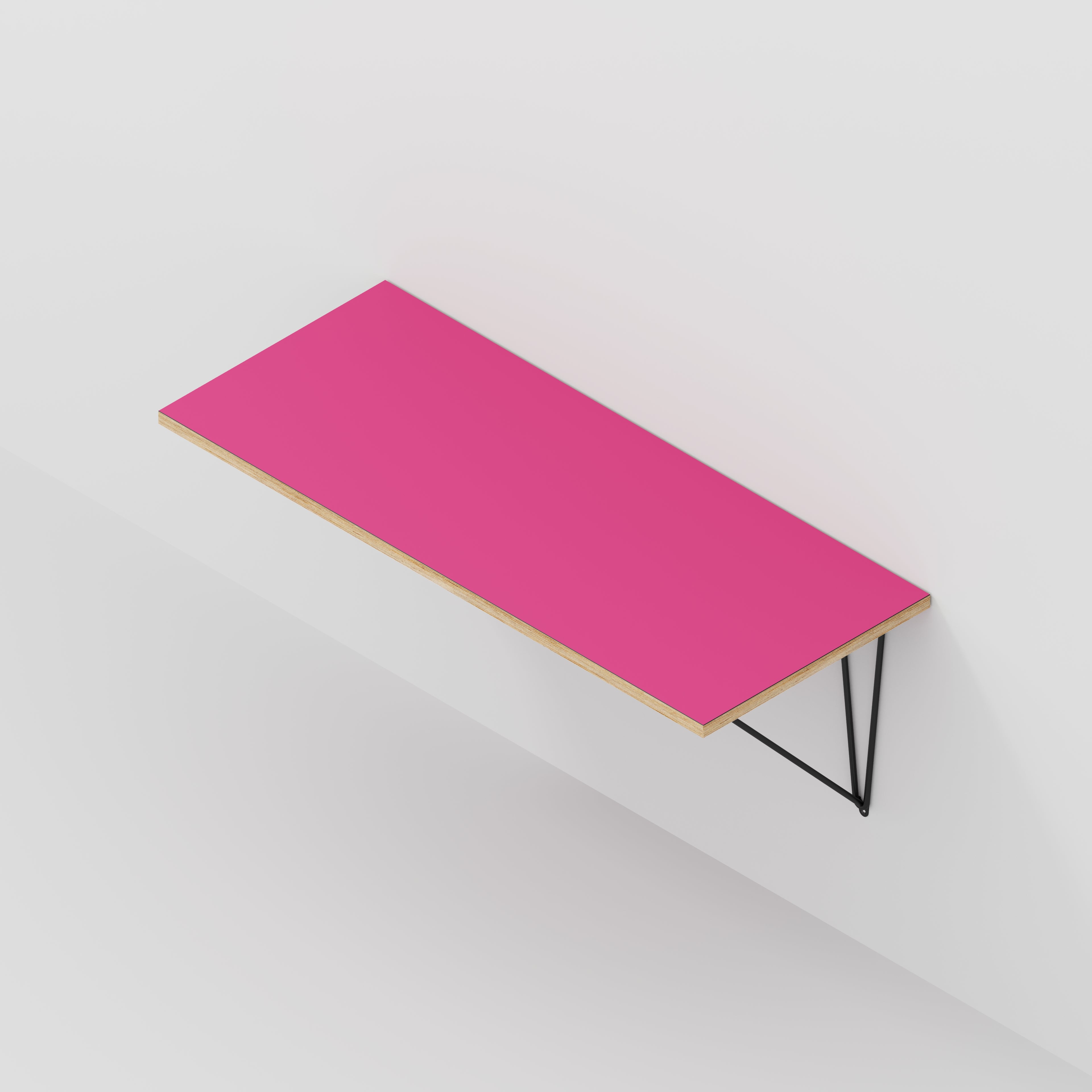 Plywood Wall Desk with Black Prism Brackets - Formica Juicy Pink - 1200(w) x 600(d)